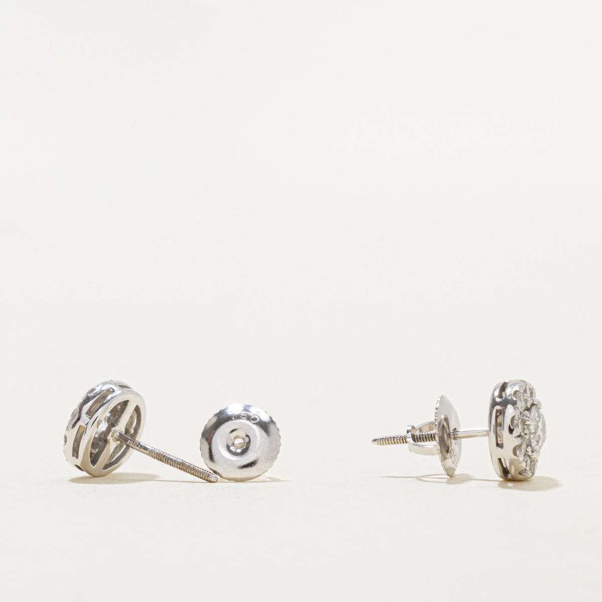 14k White Gold Diamond Halo Stud Earrings | 0.75ctw