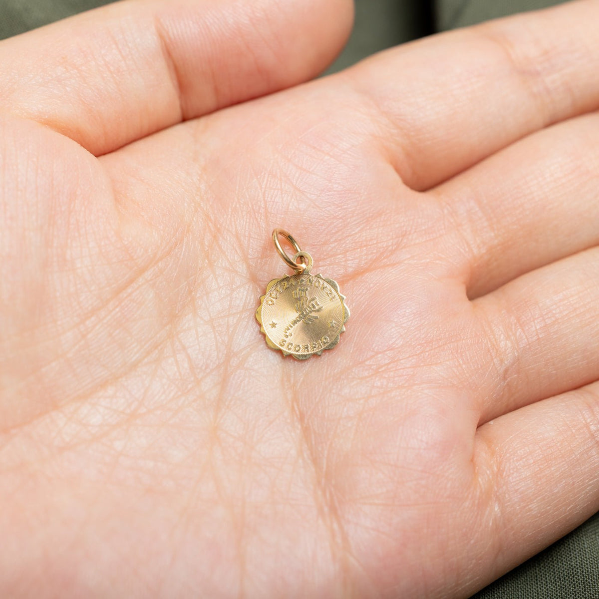 10k Yellow Gold Scalloped Scorpio Zodiac Circle Pendant