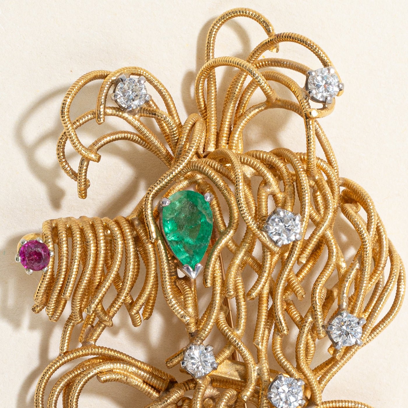 Vintage Emerald, Sapphire, Opal, Diamond Multi Gems Dog Brooch | 6.70ctw |