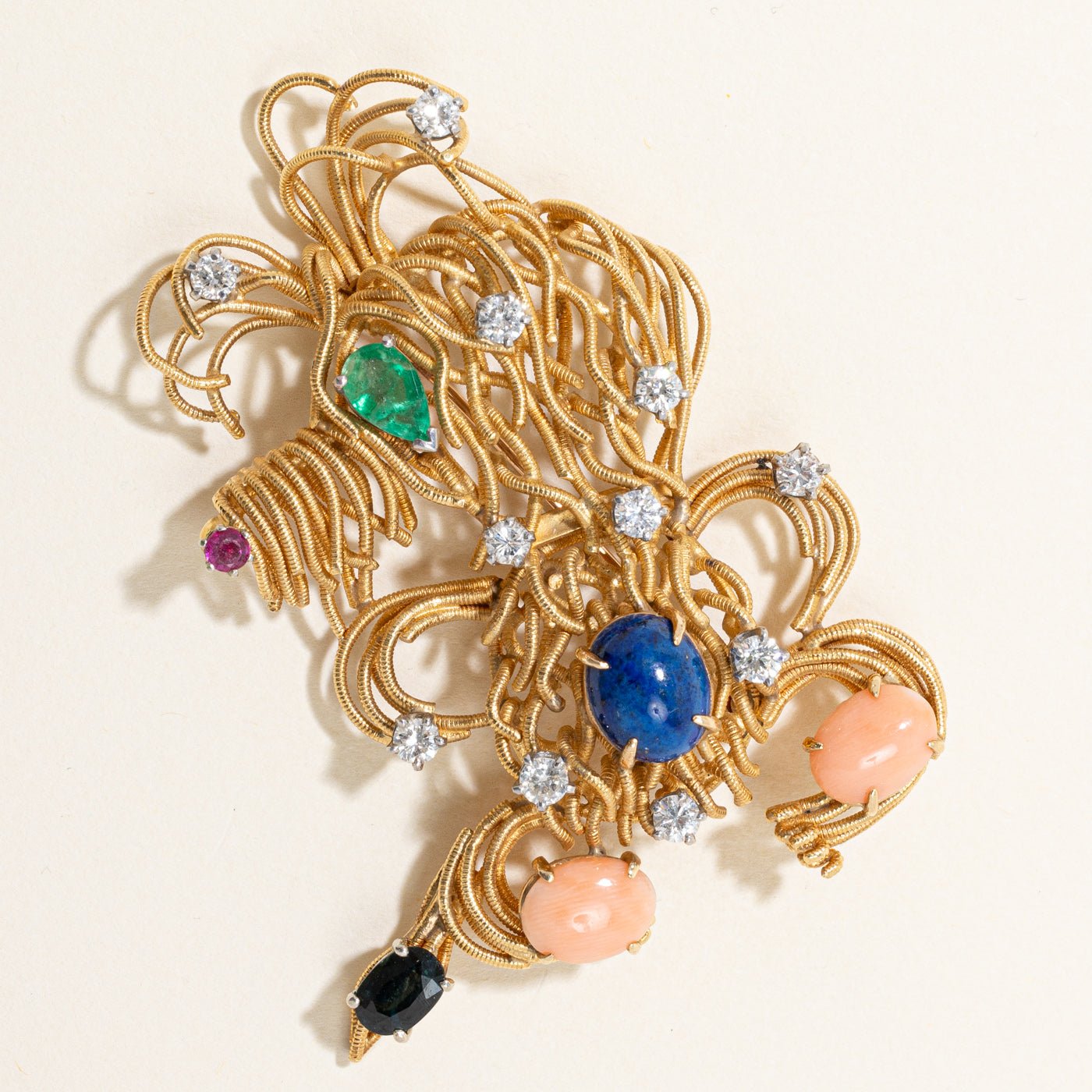 Vintage Emerald, Sapphire, Opal, Diamond Multi Gems Dog Brooch | 6.70ctw |