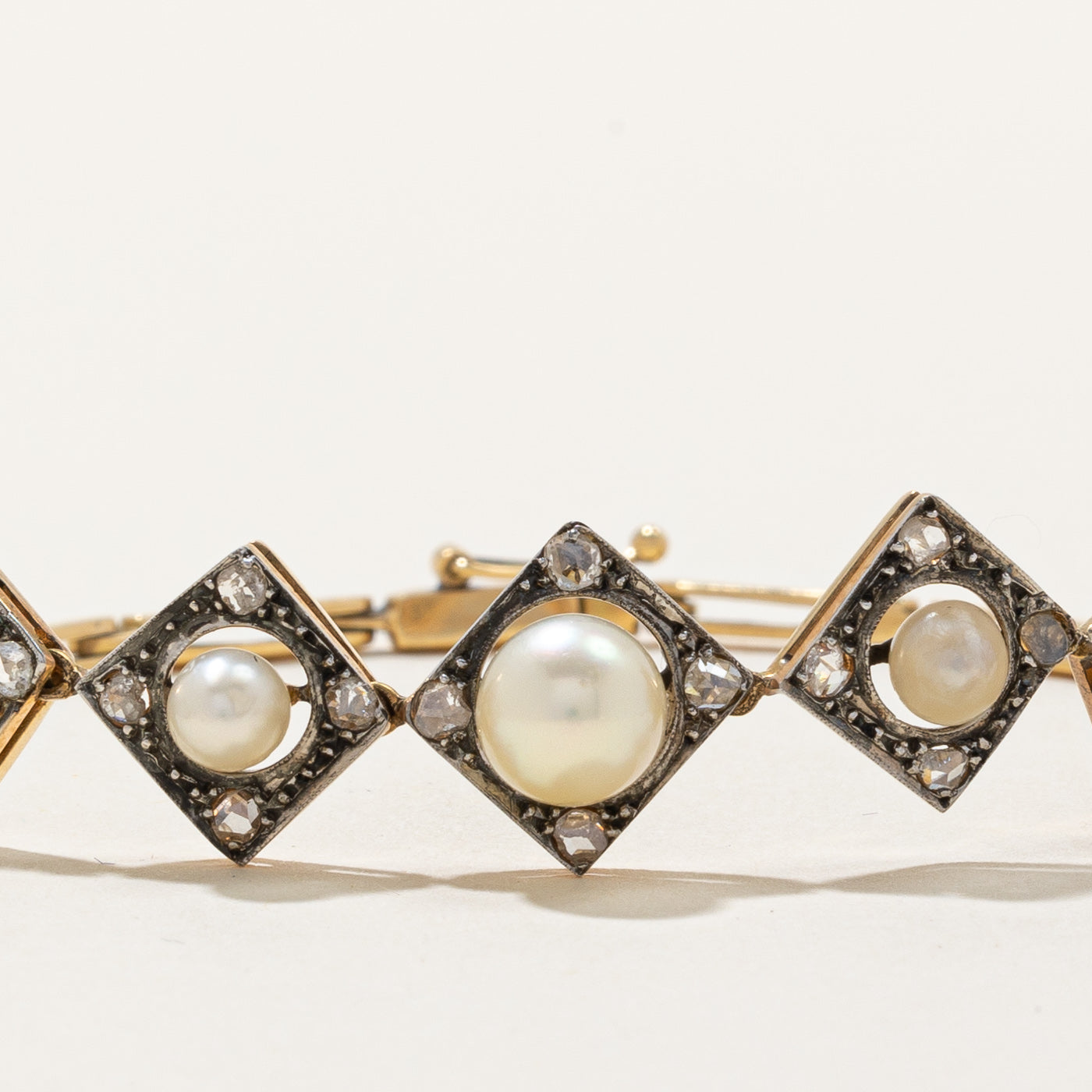 Antique Old Cut Diamond & Pearl Bracelet | 0.60ctw | 7" |