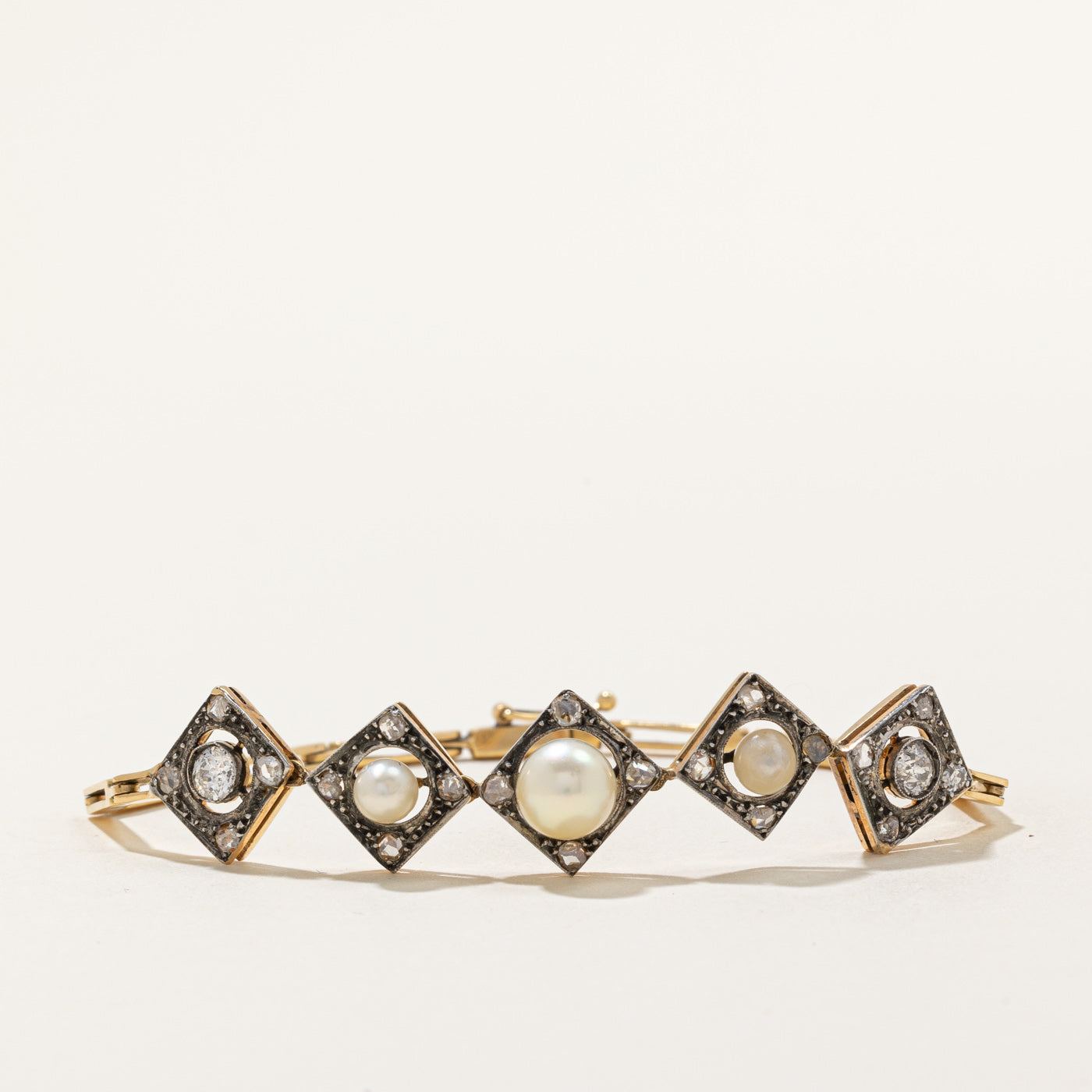 Antique Old Cut Diamond & Pearl Bracelet | 0.60ctw | 7" |