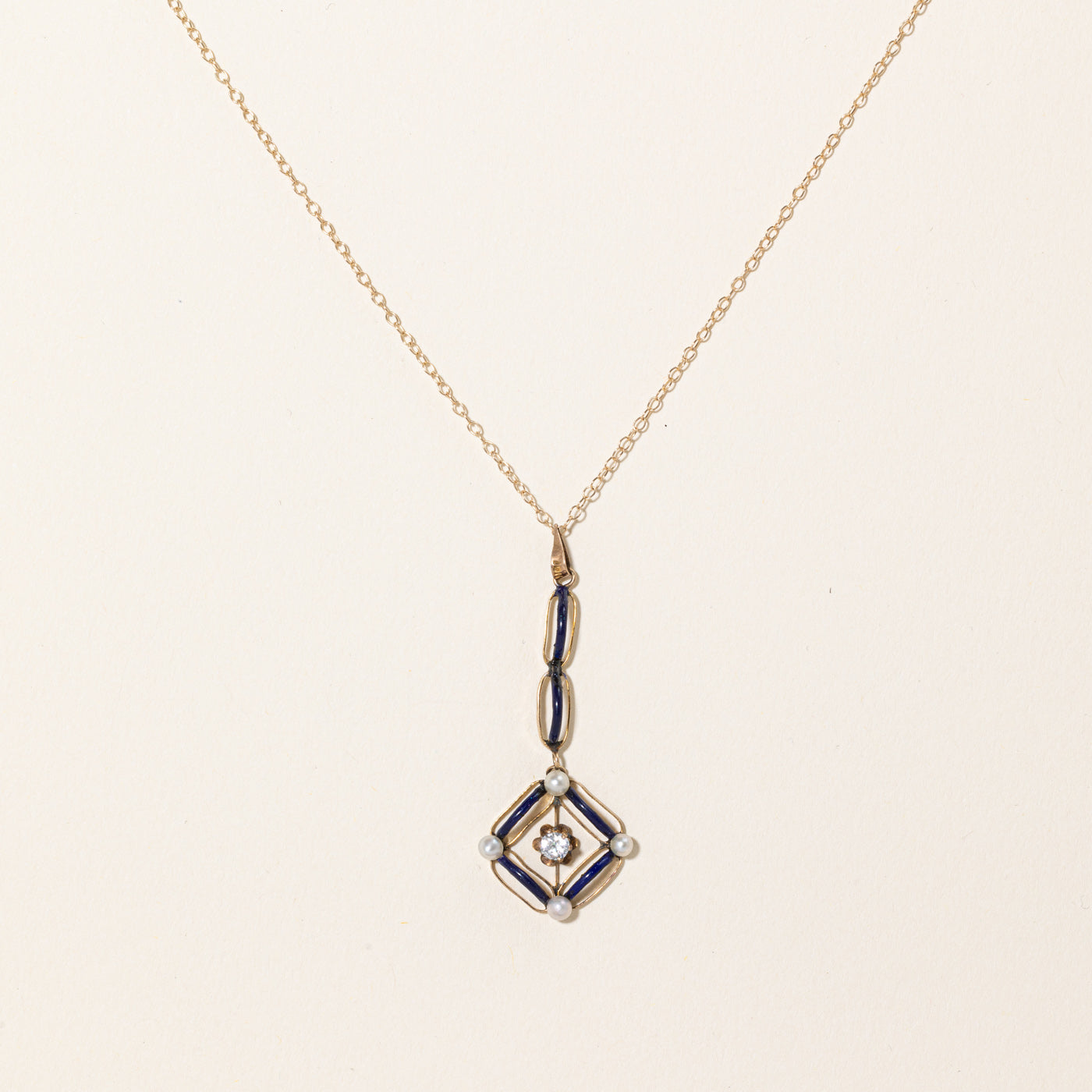 Art Nouveau Diamond and Enamel Necklace | 0.13ct | 16" |