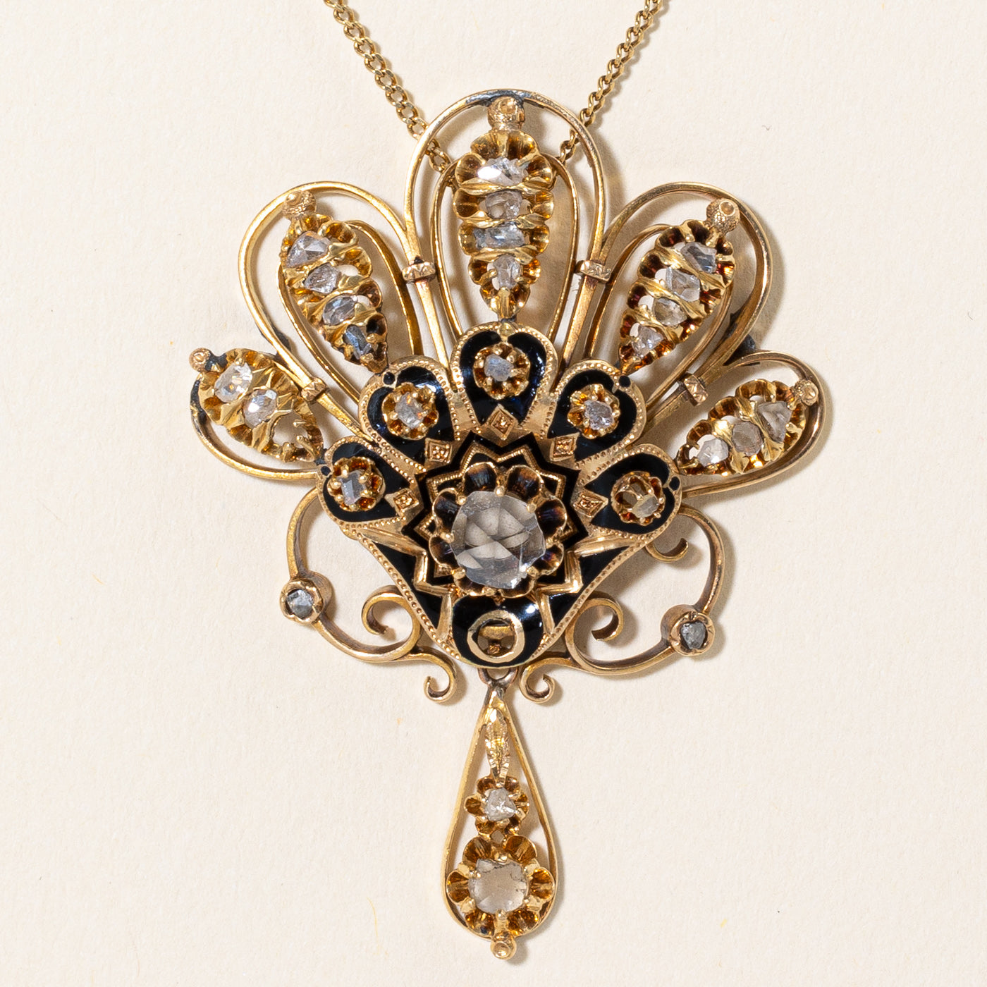 Antique Rose Cut Diamond Pendant Necklace | 0.68ctw | 18" |