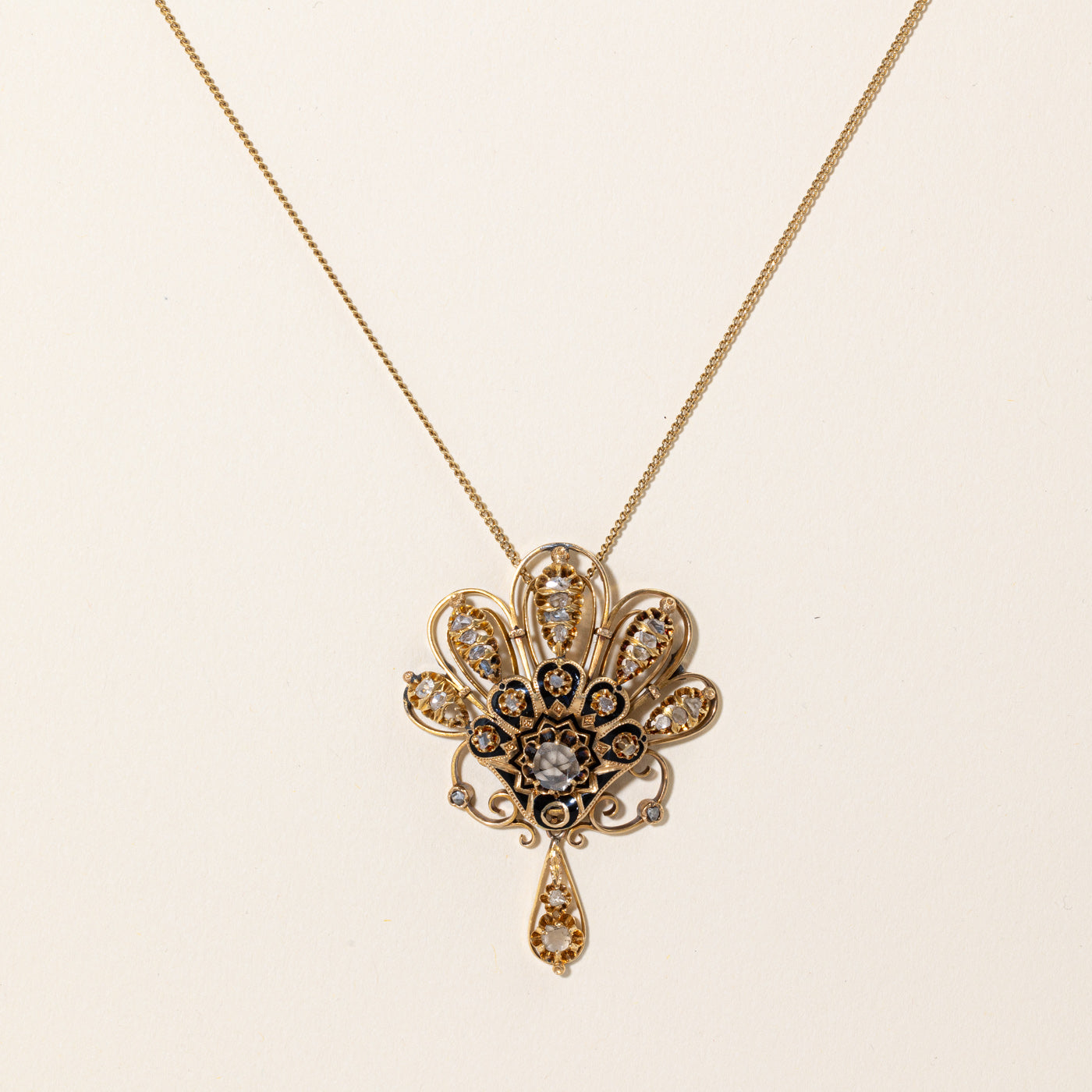 Antique Rose Cut Diamond Pendant Necklace | 0.68ctw | 18" |