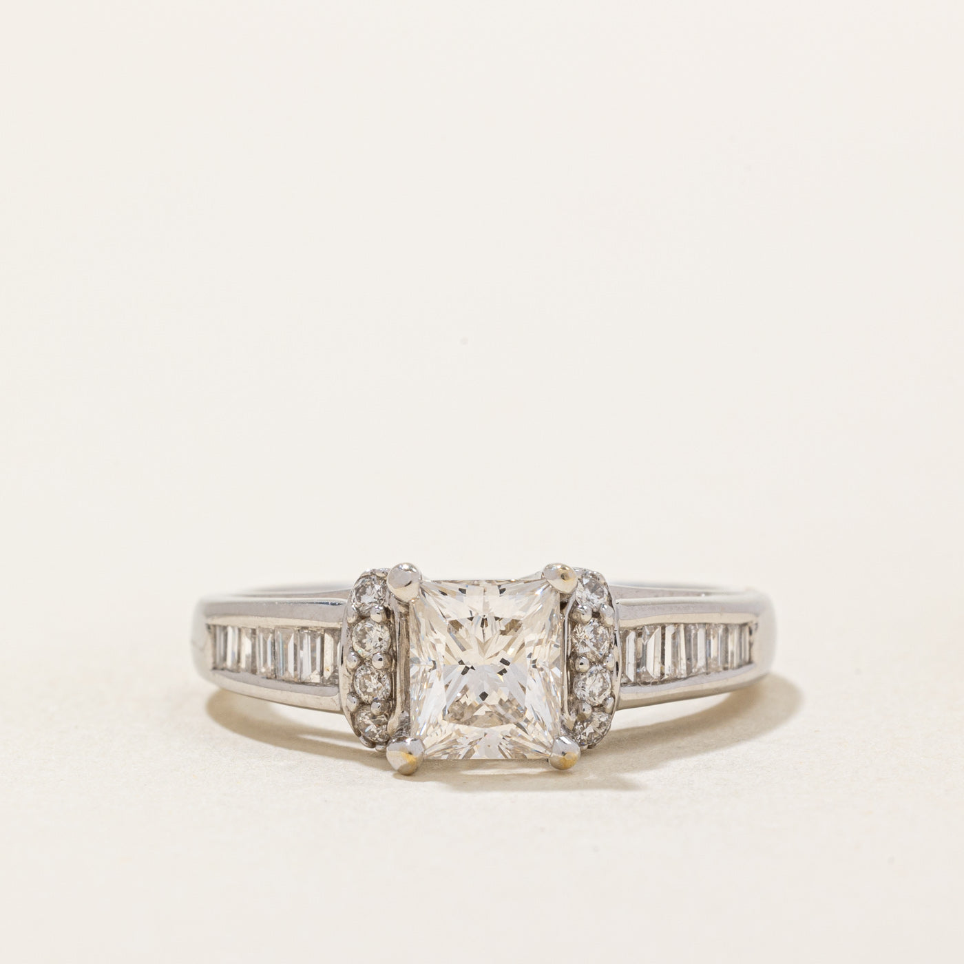 18k White Gold Princess Cut Diamond Engagement Ring | 1.01ct, 0.28ctw, 0.08ctw | SZ 6.5 |