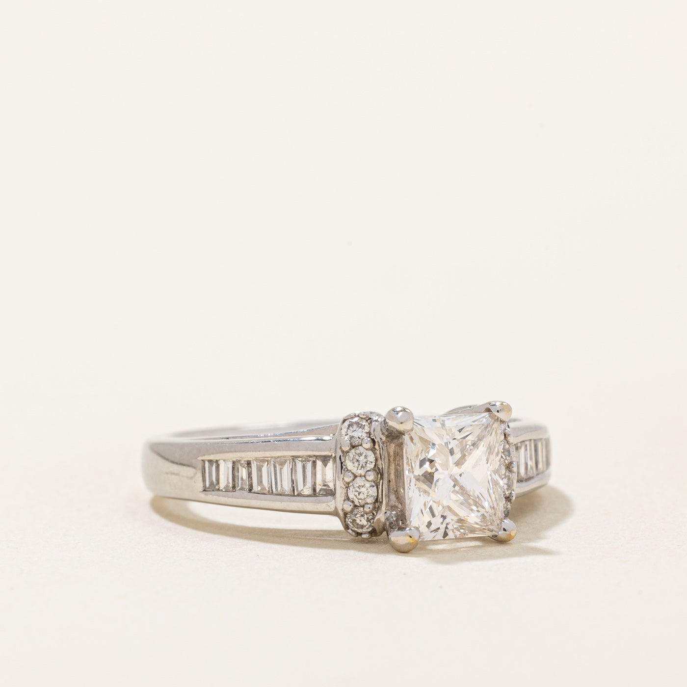 18k White Gold Princess Cut Diamond Engagement Ring | 1.01ct, 0.28ctw, 0.08ctw | SZ 6.5 |