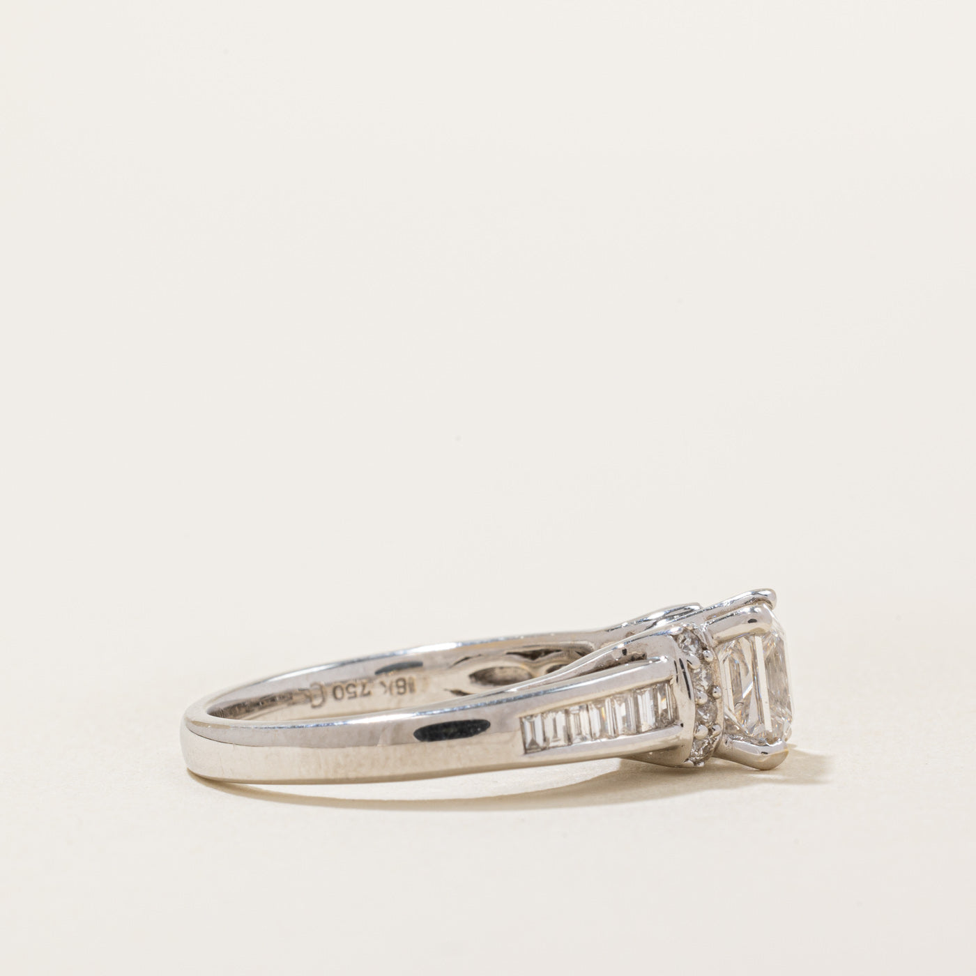 18k White Gold Princess Cut Diamond Engagement Ring | 1.01ct, 0.28ctw, 0.08ctw | SZ 6.5 |
