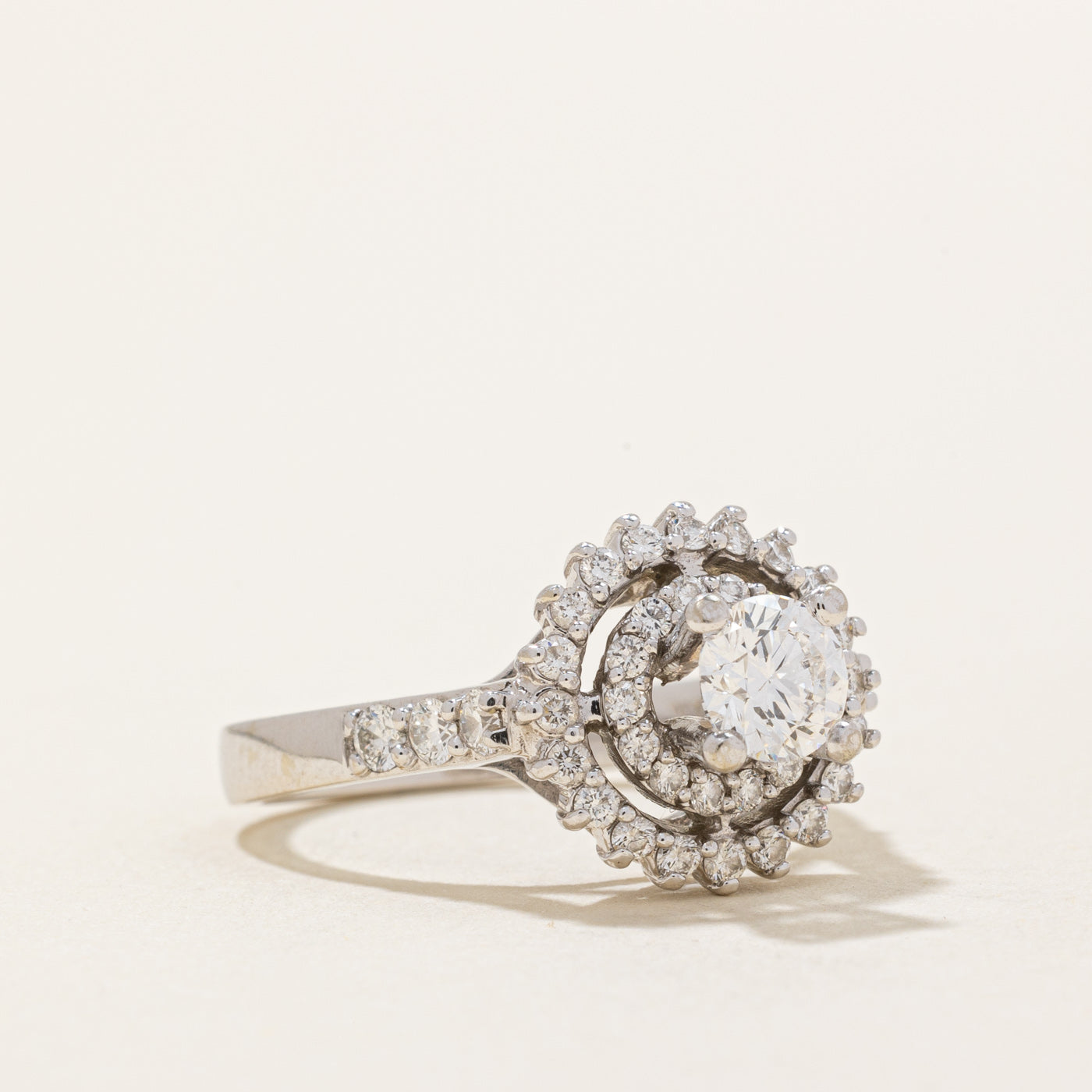 GIA Certified High Set Diamond Halo Engagement Ring | 1.08ctw | SZ 6 |