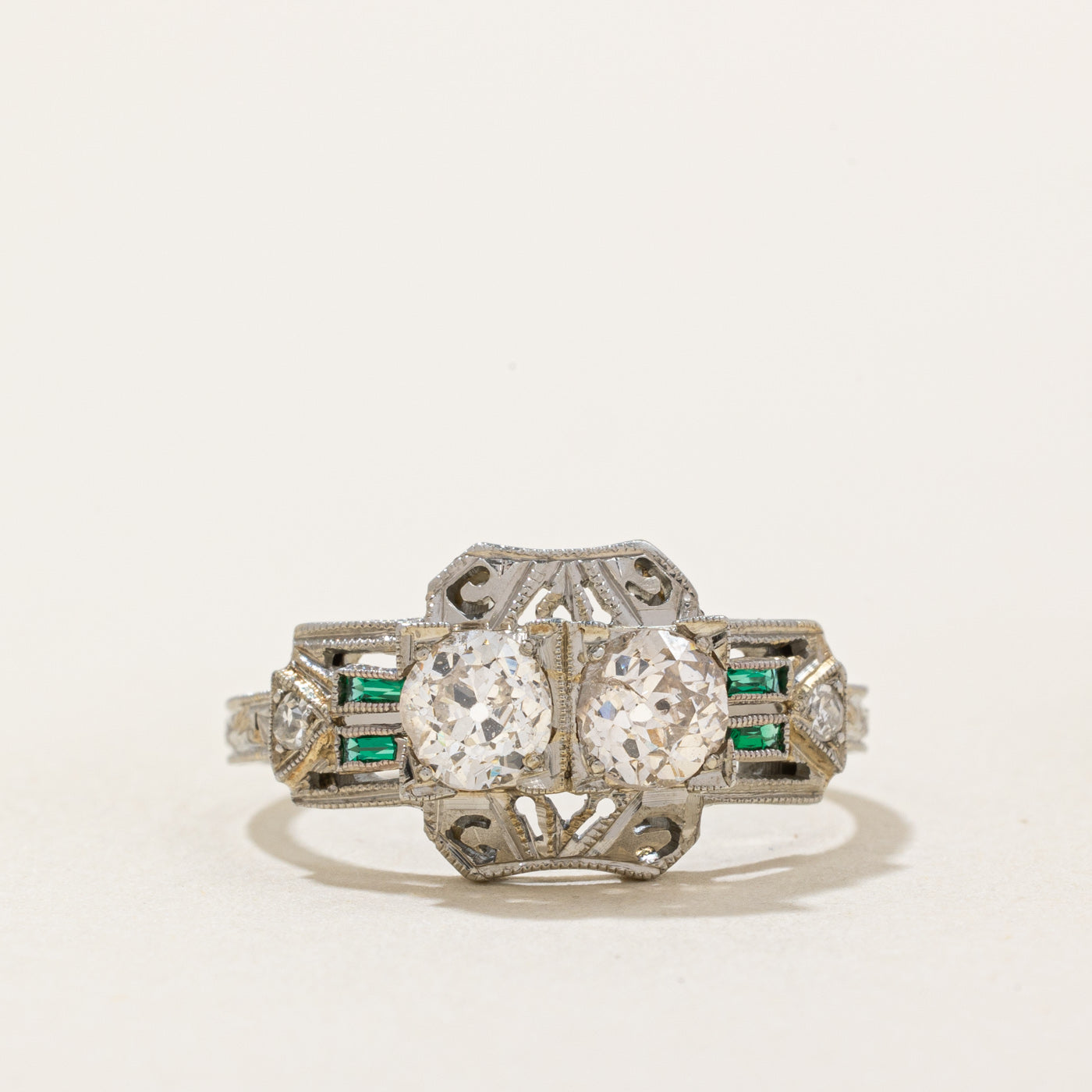 Old European Diamond & French Cut Paste Glass Ring | 0.76ctw, 0.08ctw | SZ 6.25 |