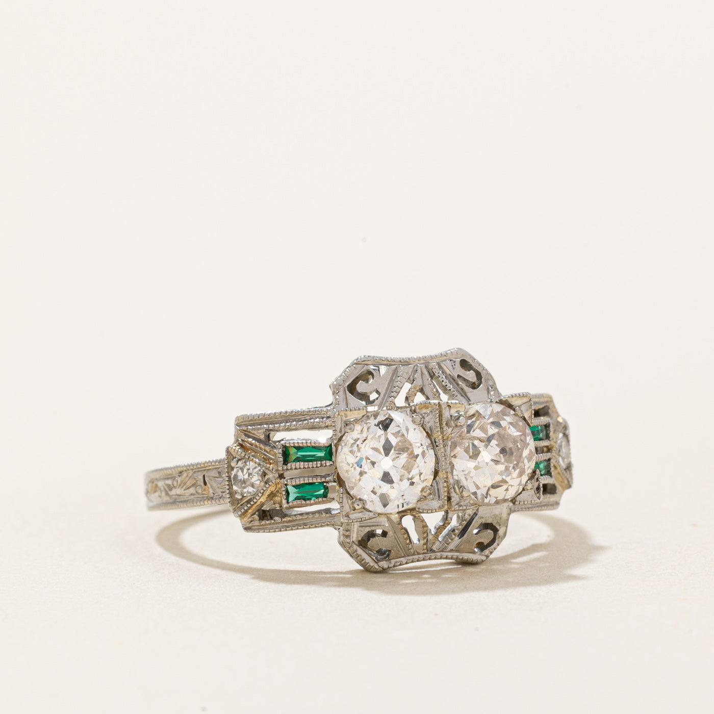 Old European Diamond & French Cut Paste Glass Ring | 0.76ctw, 0.08ctw | SZ 6.25 |