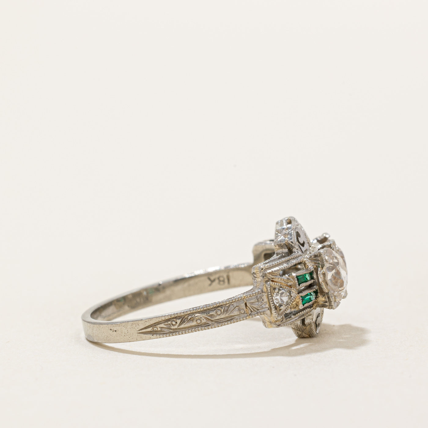 Old European Diamond & French Cut Paste Glass Ring | 0.76ctw, 0.08ctw | SZ 6.25 |