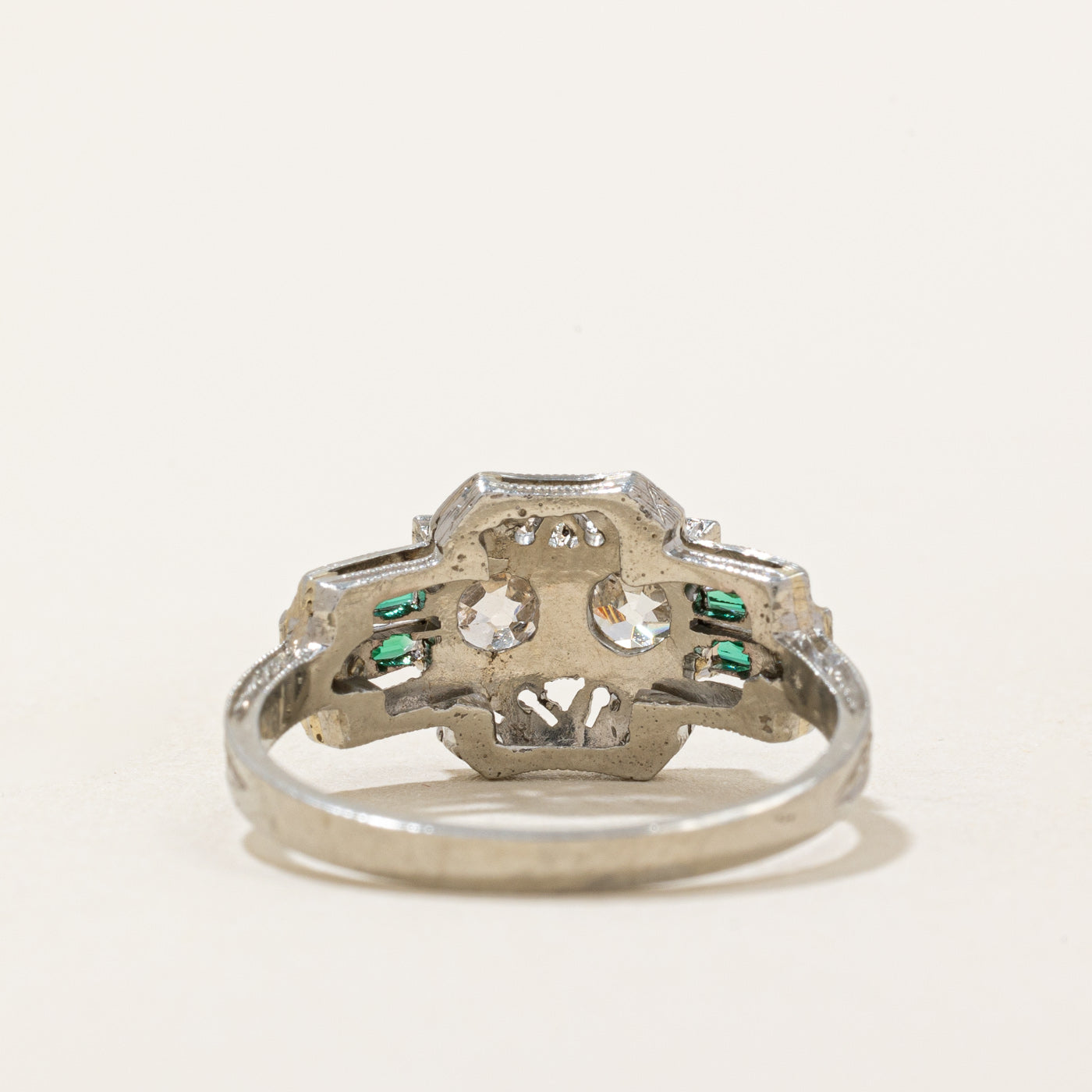 Old European Diamond & French Cut Paste Glass Ring | 0.76ctw, 0.08ctw | SZ 6.25 |