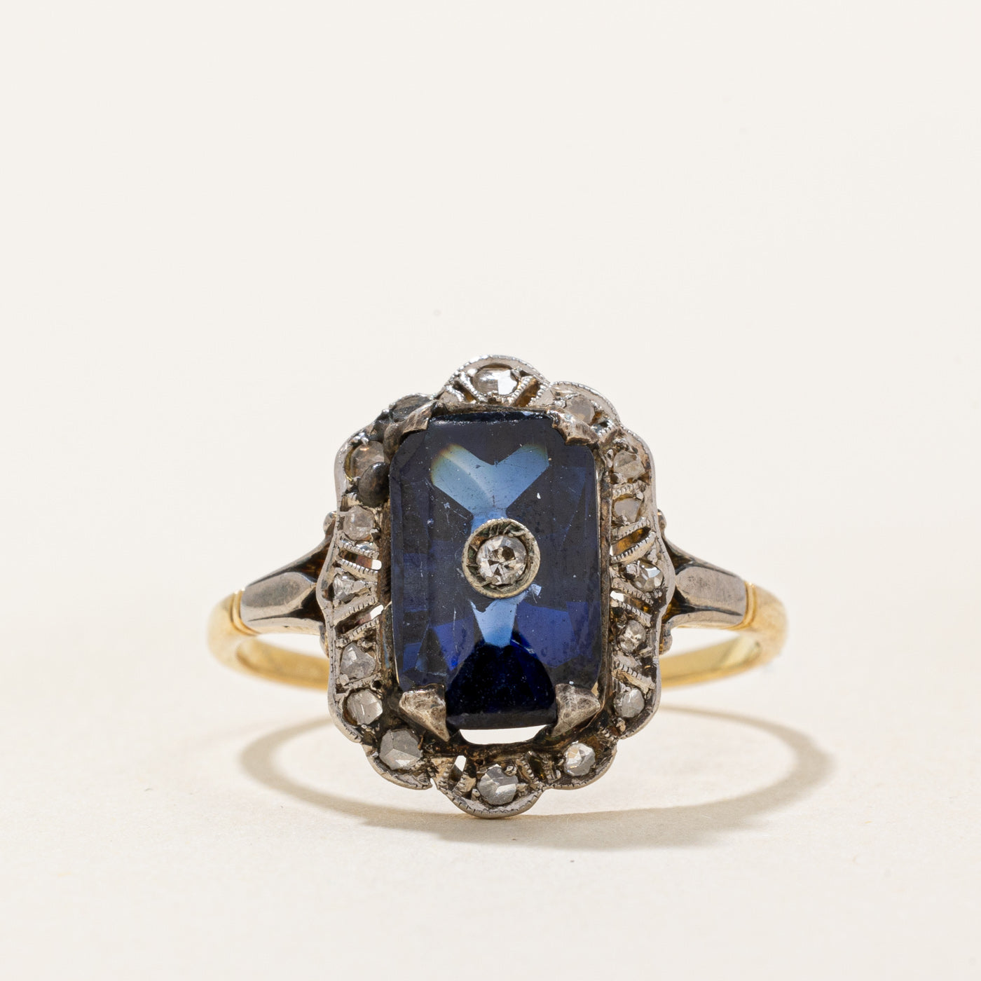 Vintage Synthetic Sapphire & Rose Cut Diamond Ring | 1.50ct, 0.08ctw | SZ 5.75 |