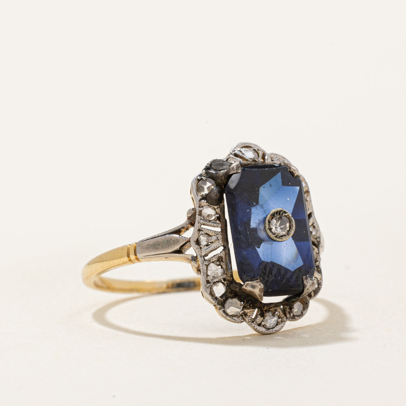 Vintage Synthetic Sapphire & Rose Cut Diamond Ring | 1.50ct, 0.08ctw | SZ 5.75 |