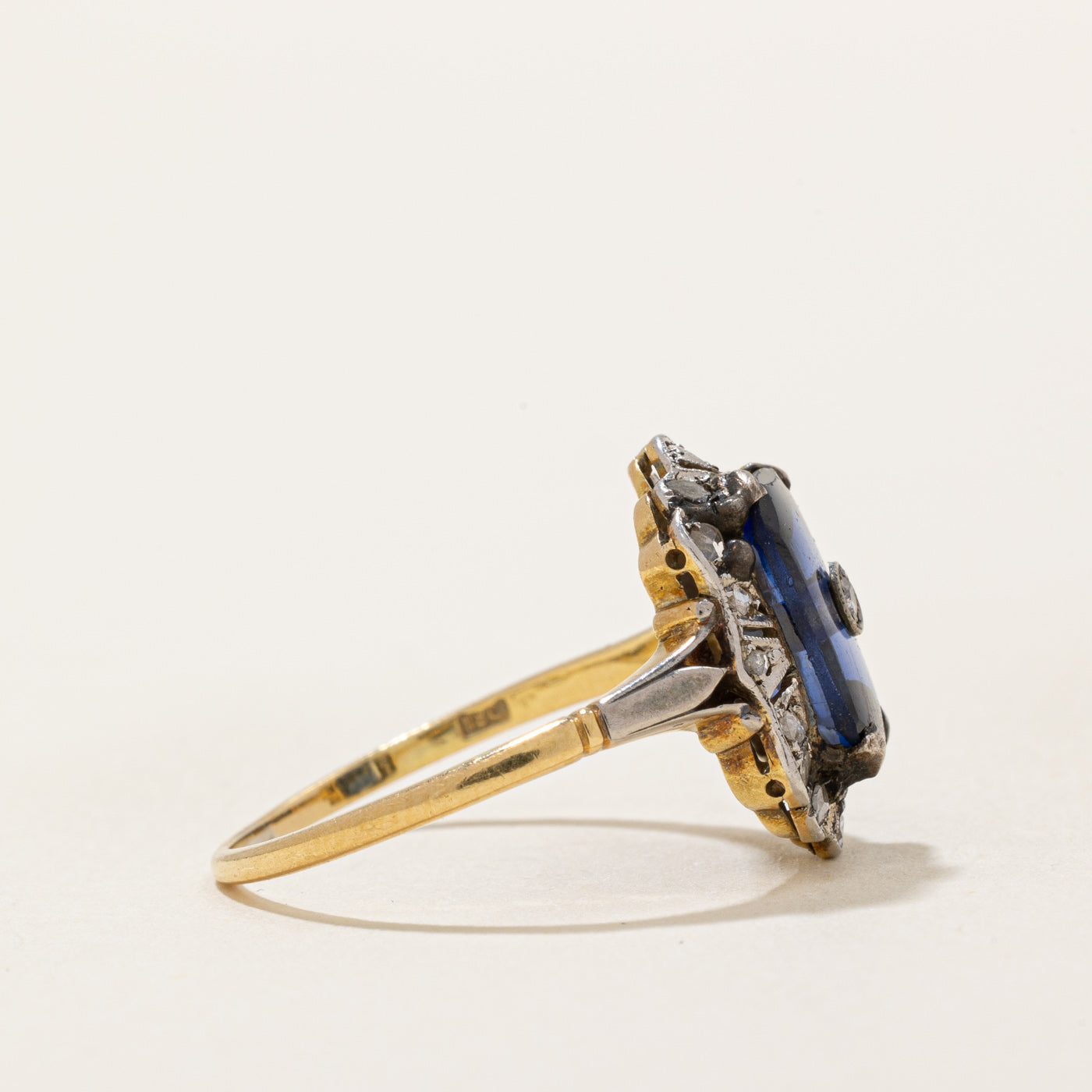 Vintage Synthetic Sapphire & Rose Cut Diamond Ring | 1.50ct, 0.08ctw | SZ 5.75 |