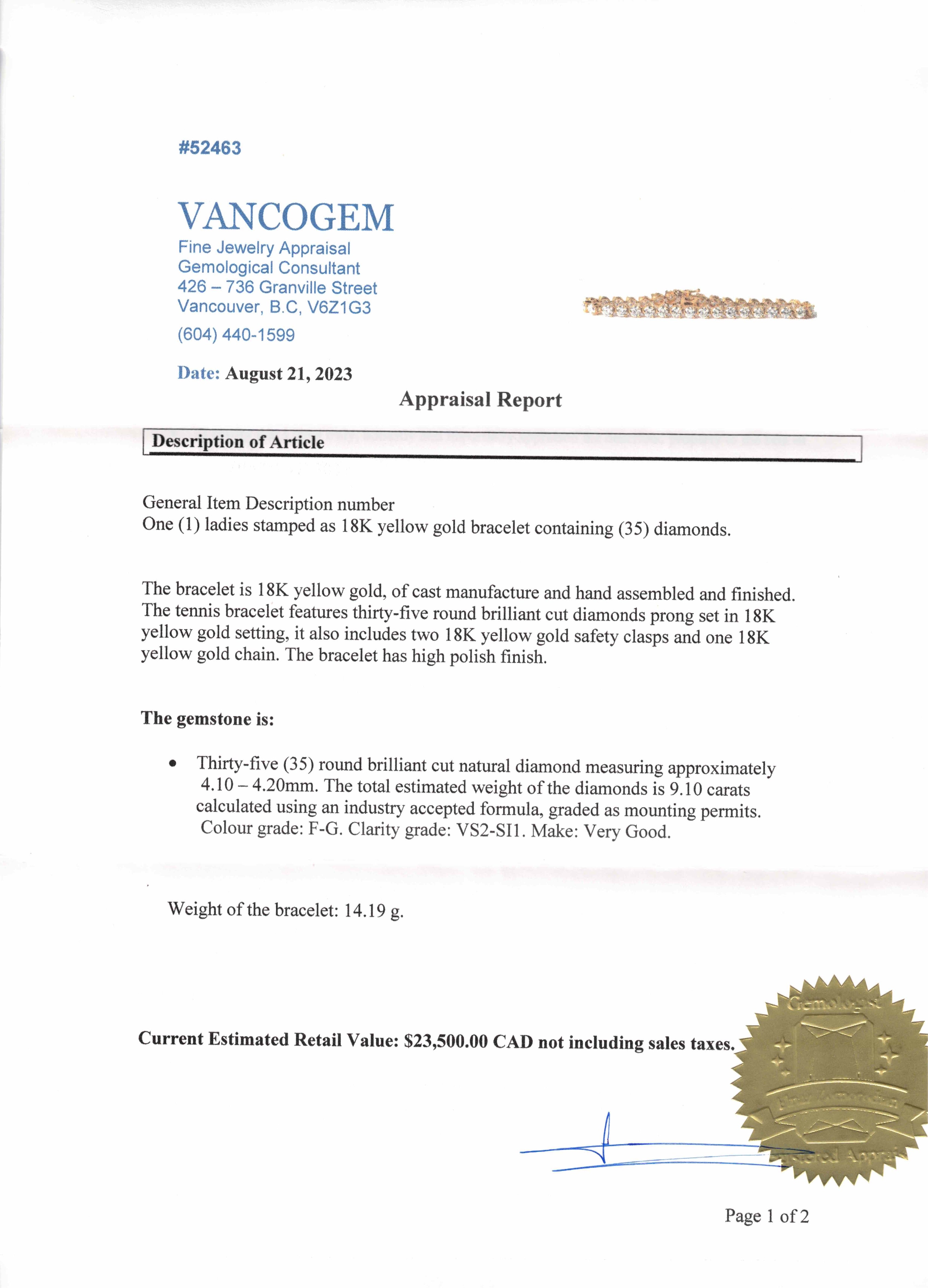 18k Diamond Tennis Bracelet | 9.10ctw | 7" |