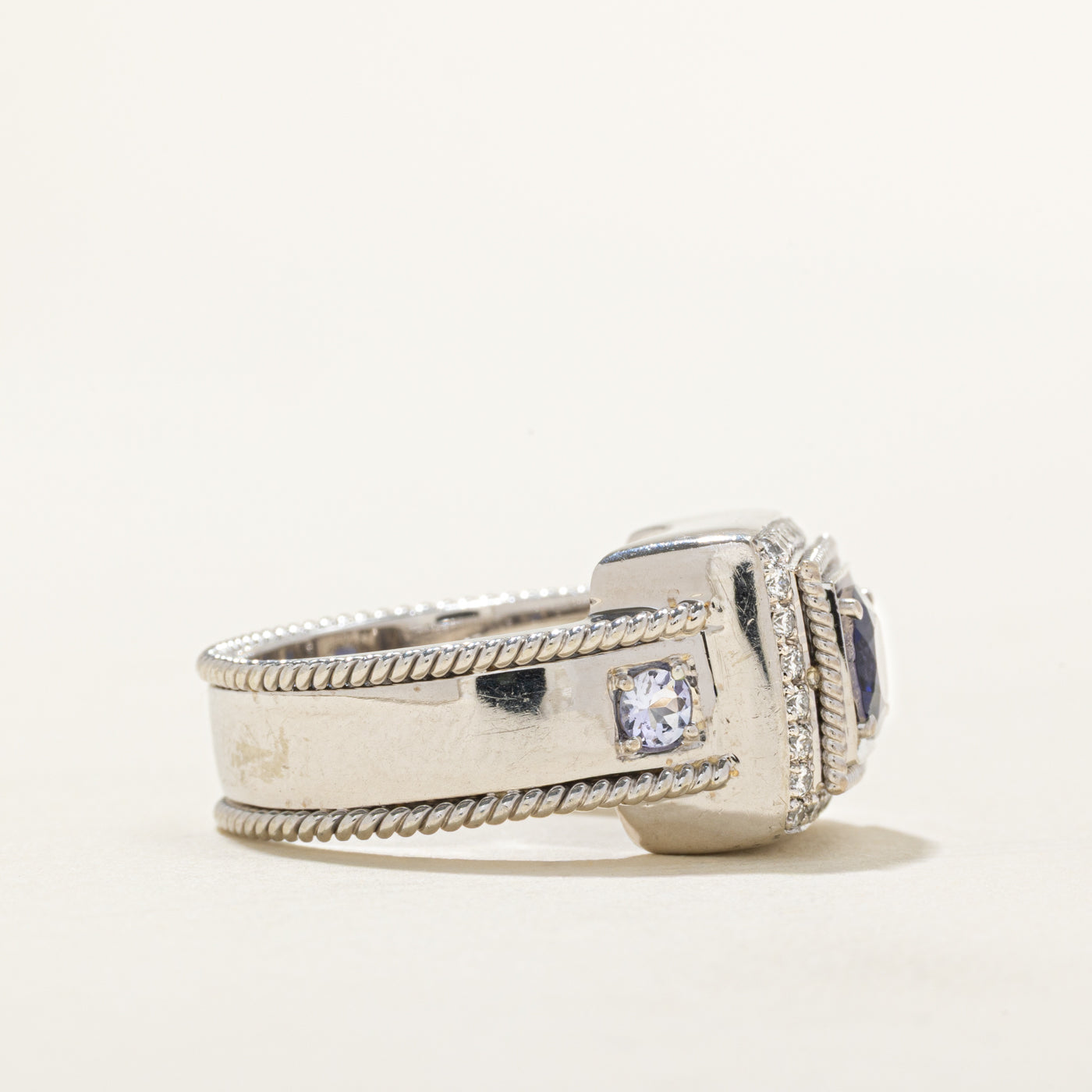 Iolite & Tanzanite Diamond Halo Ring | 1.00ct, 0.28ctw, 0.20ctw | SZ 6.5 |