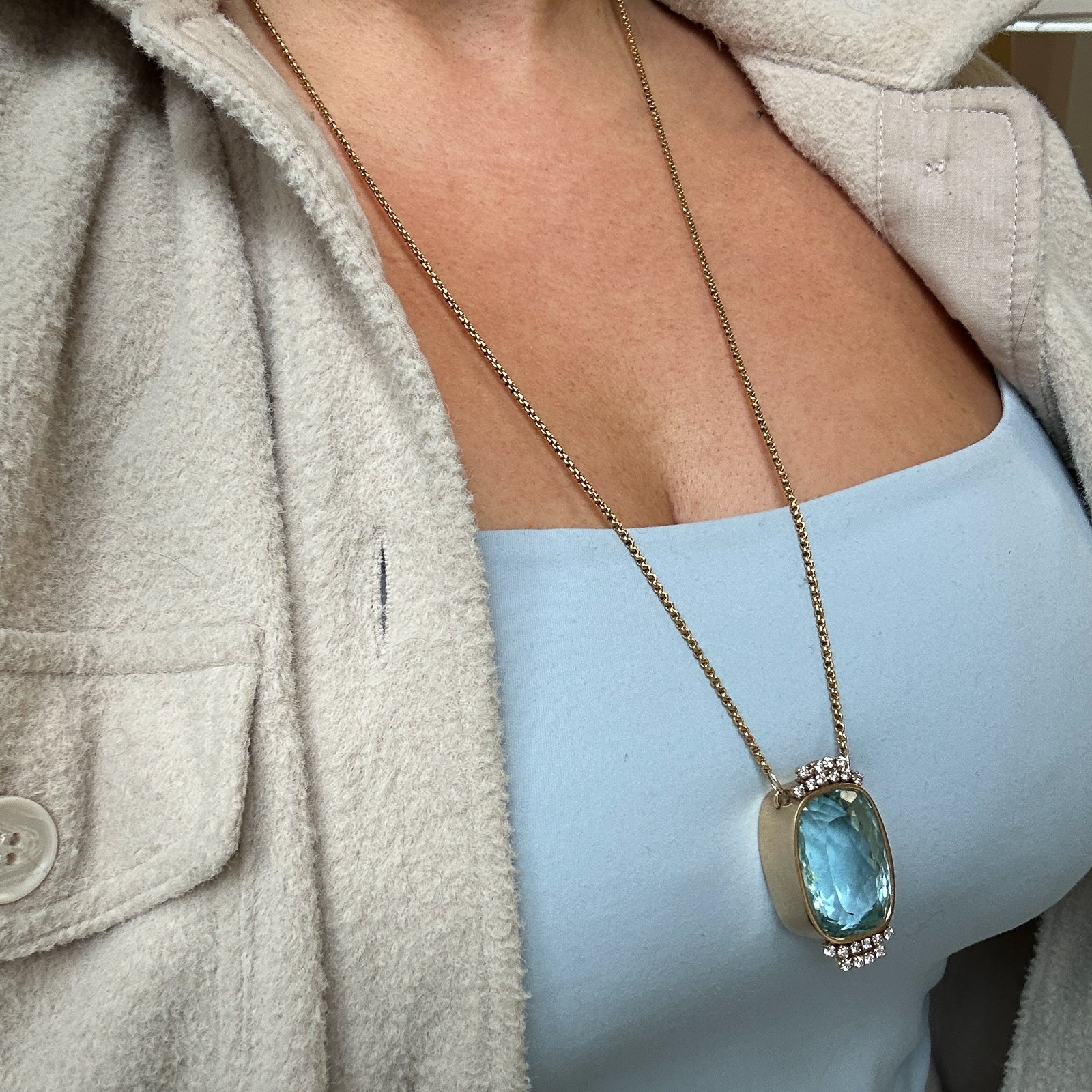 45.00ct Aquamarine and Diamond Necklace | 45.00ct 1.00ctw | 28"