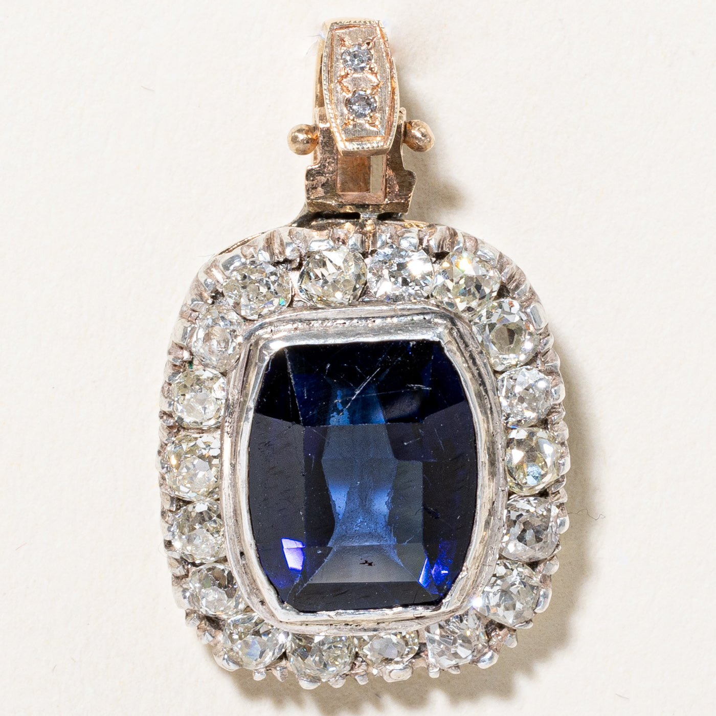 Old European Diamond Pendant with Synthetic Sapphire | 1.8ctw 4.5ct 0.01ctw |