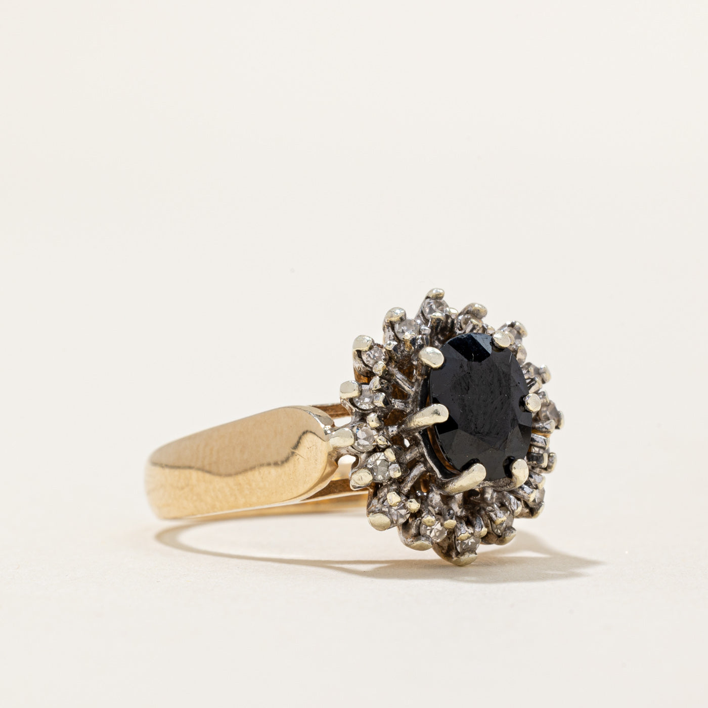 1978 London 9k Sapphire and Diamond Halo Ring | 1.0 ct, 0.16 ctw | SZ 7 |