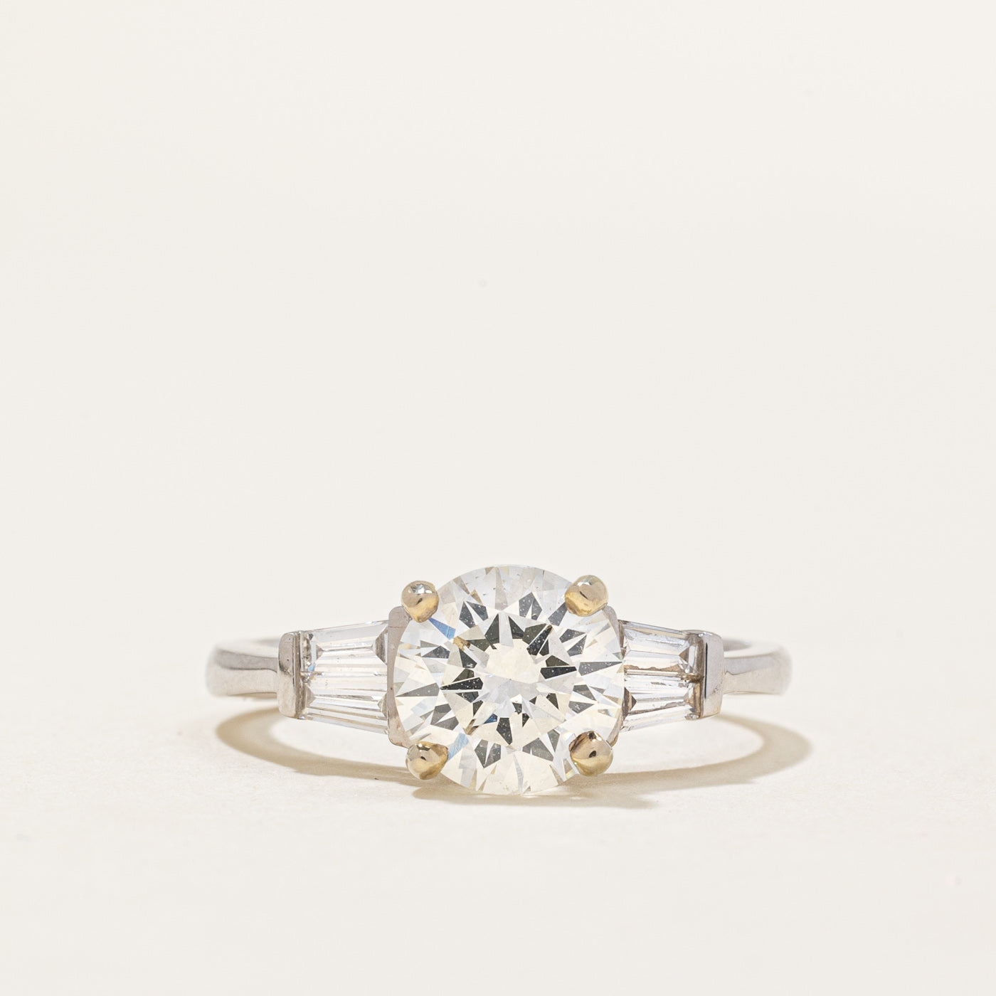 Solitaire Diamond 18k Ring with Baguette Accents | 1.58 ct, 0.36ctw | SZ 6.75 |
