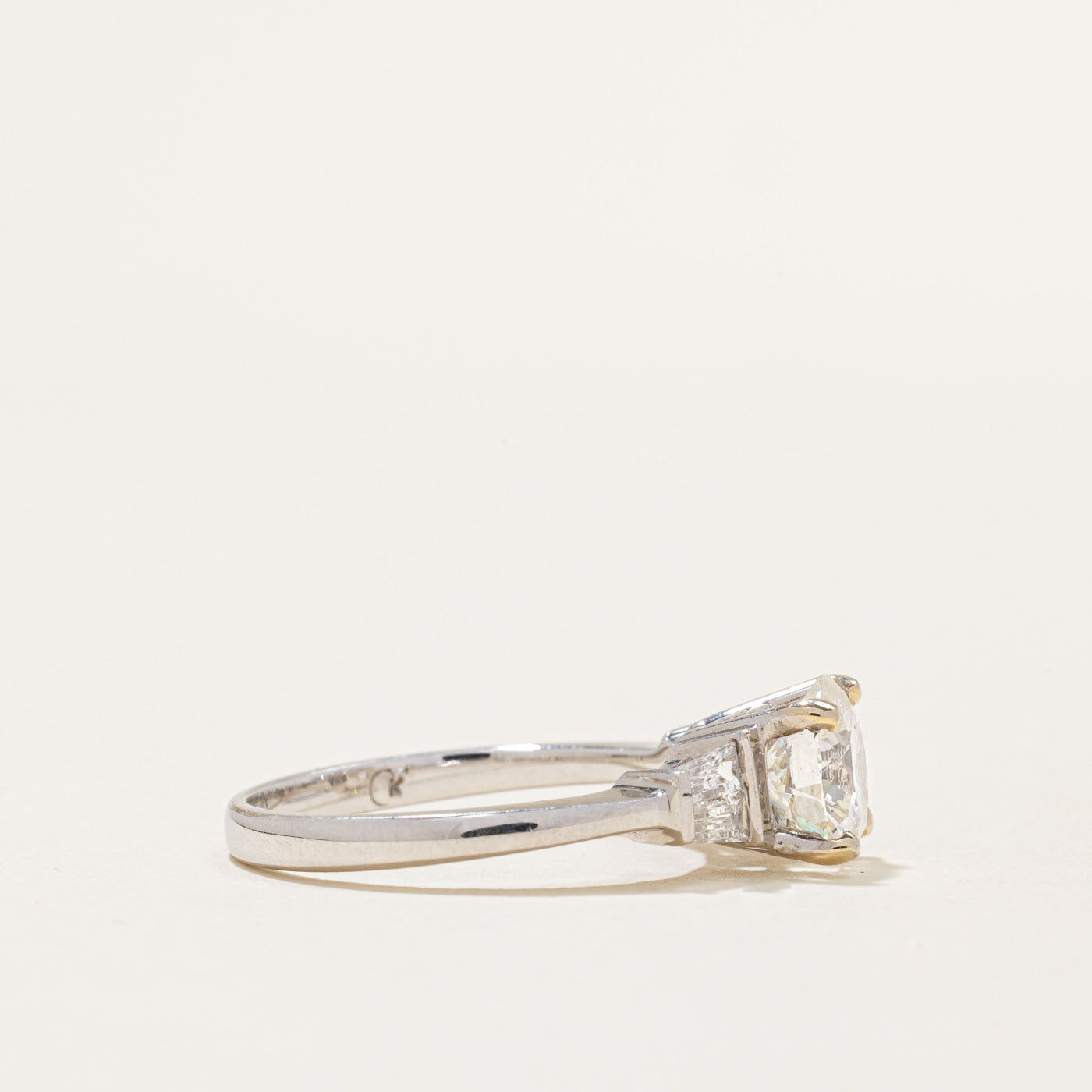 Solitaire Diamond 18k Ring with Baguette Accents | 1.58 ct, 0.36ctw | SZ 6.75 |