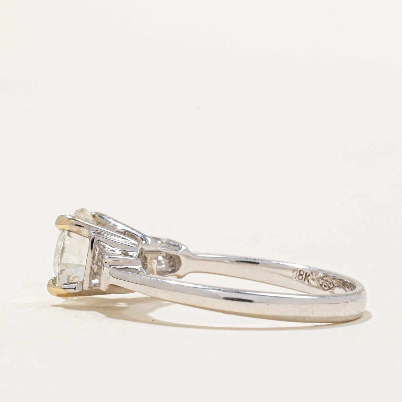 Solitaire Diamond 18k Ring with Baguette Accents | 1.58 ct, 0.36ctw | SZ 6.75 |