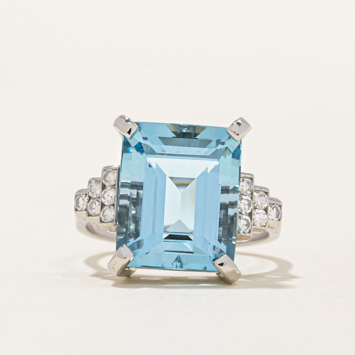 Aquamarine & Diamond Cocktail Ring | 6.30ct, 0.18ctw | SZ 5.75 |
