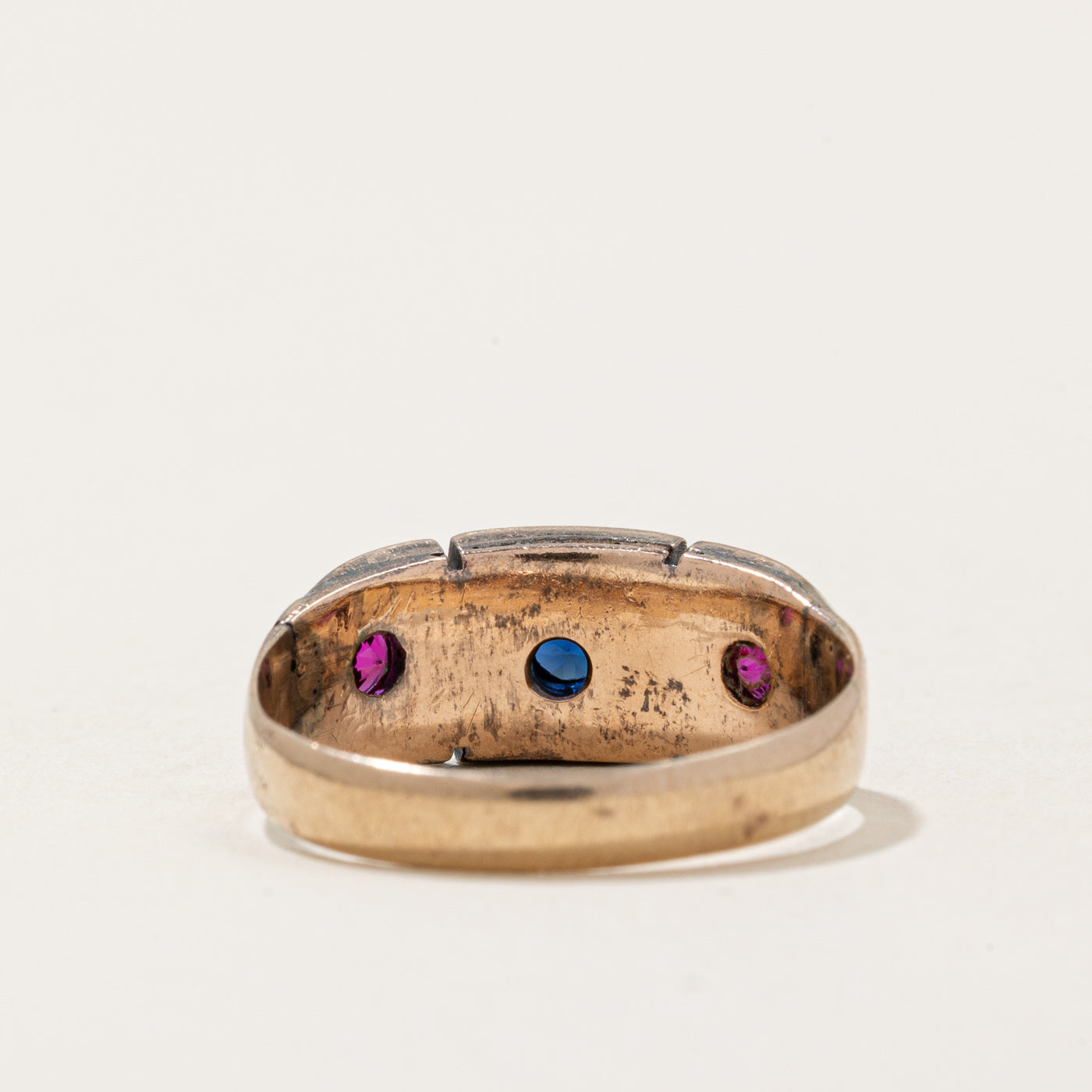Bague ancienne en saphir synthétique et rubis en forme d'étoile | 0,40 ct | Taille 6 |