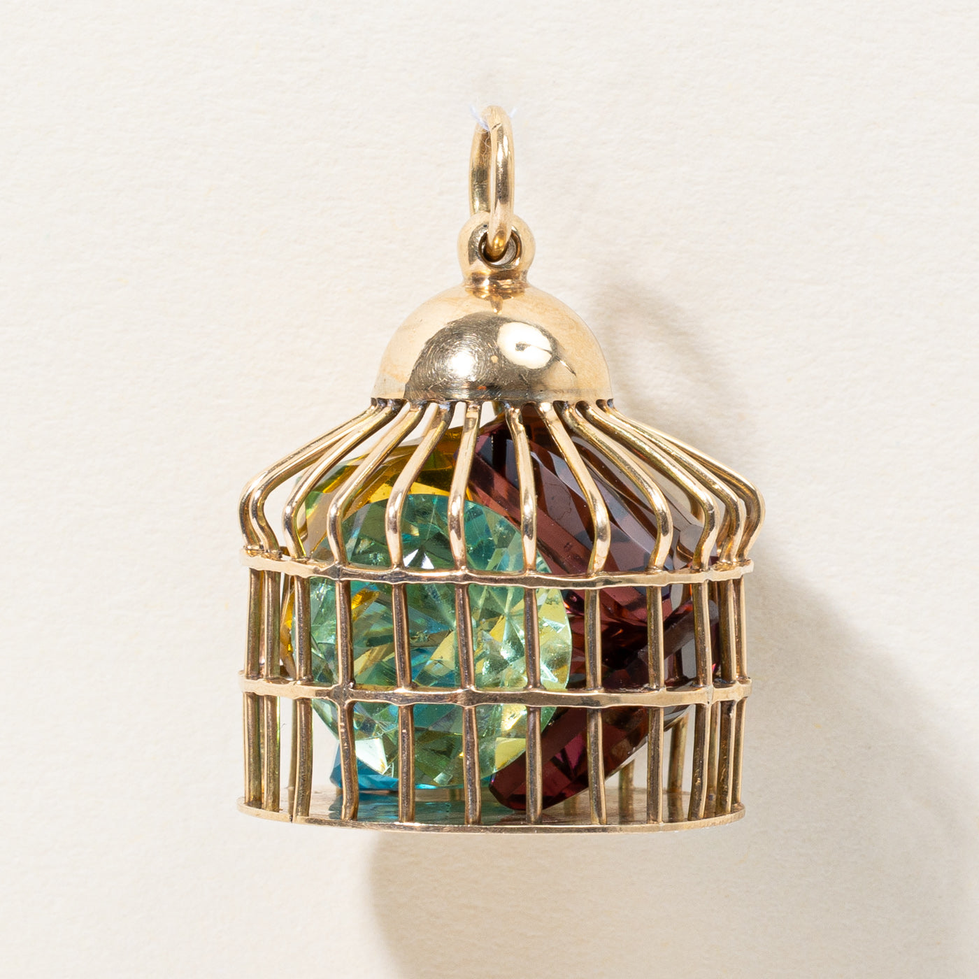 Pendentif cage à oiseaux en pierre et verre multicolores | 40,00 ct |