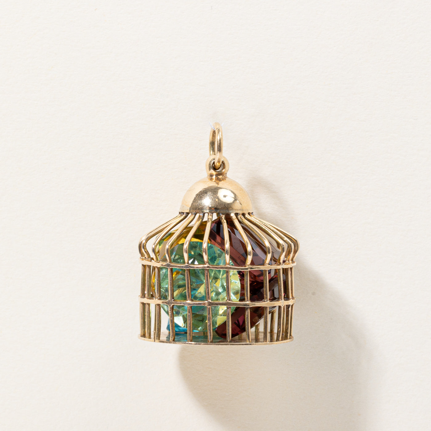 Pendentif cage à oiseaux en pierre et verre multicolores | 40,00 ct |