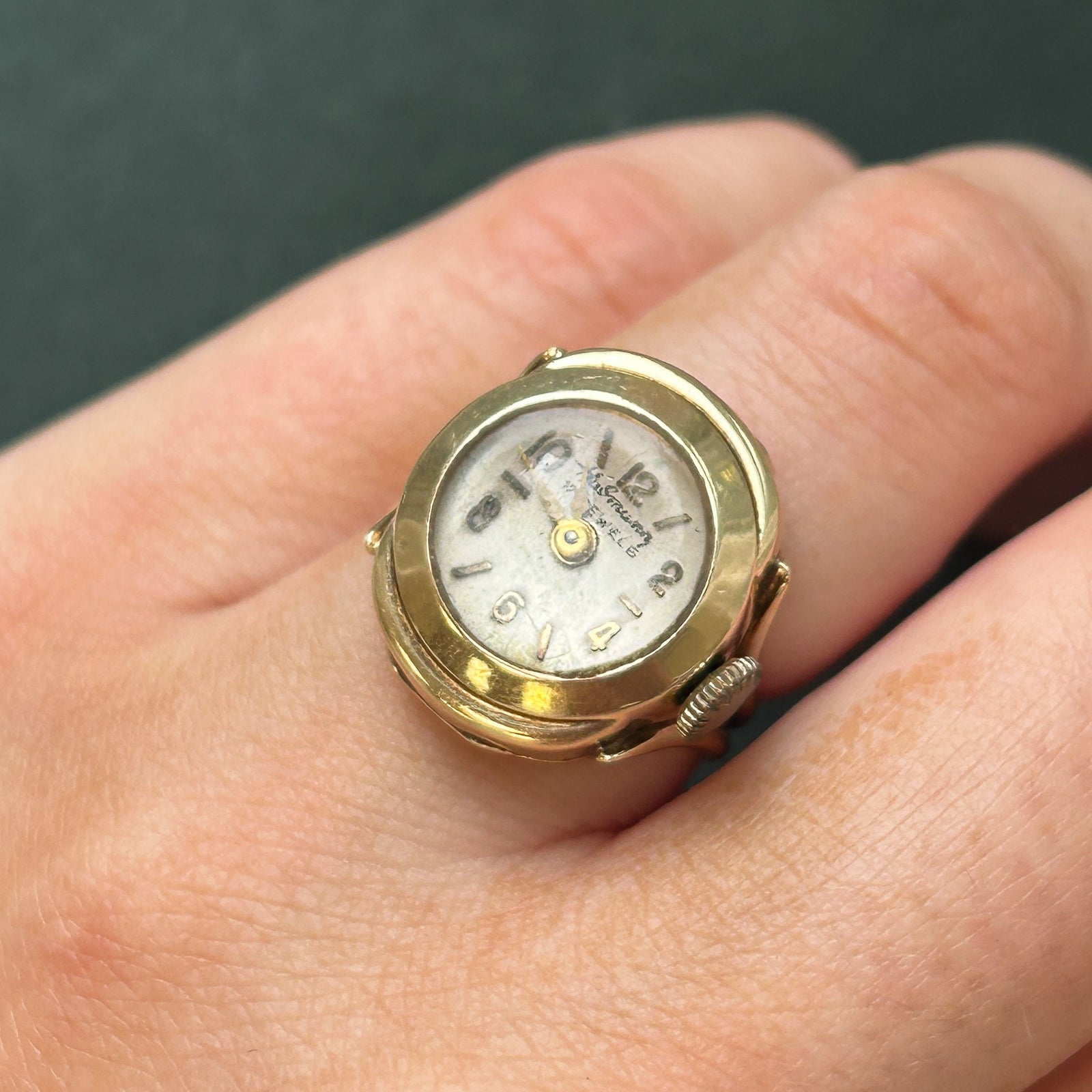 Bague cadran de montre antique en or jaune 14 carats | Taille 5,25 |