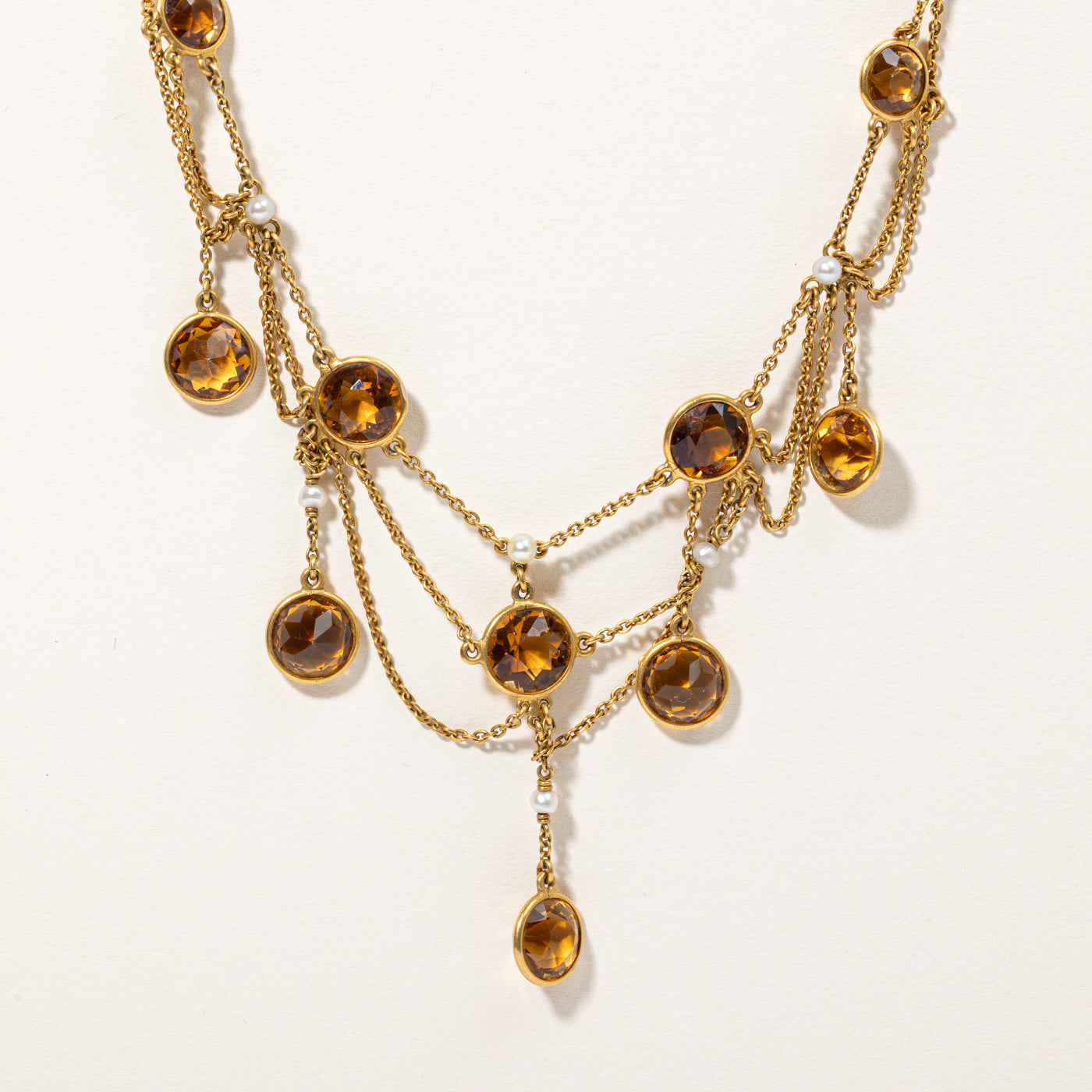 Citrine & Pearl Cocktail Necklace | 15.00ctw | 14" |