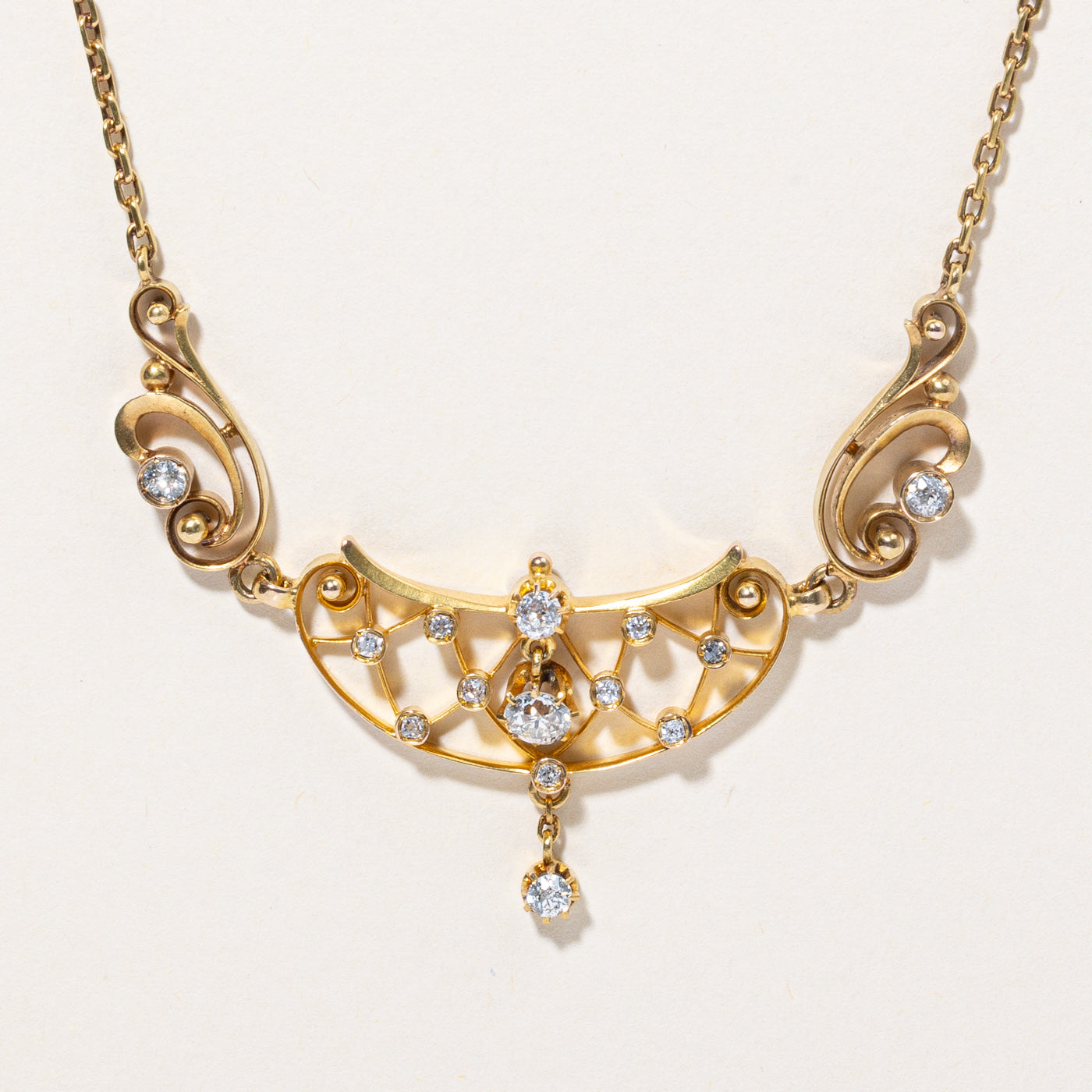 French Art Nouveau Era Old Cut Diamond Lavalier Necklace | 0.85ctw | 18" |