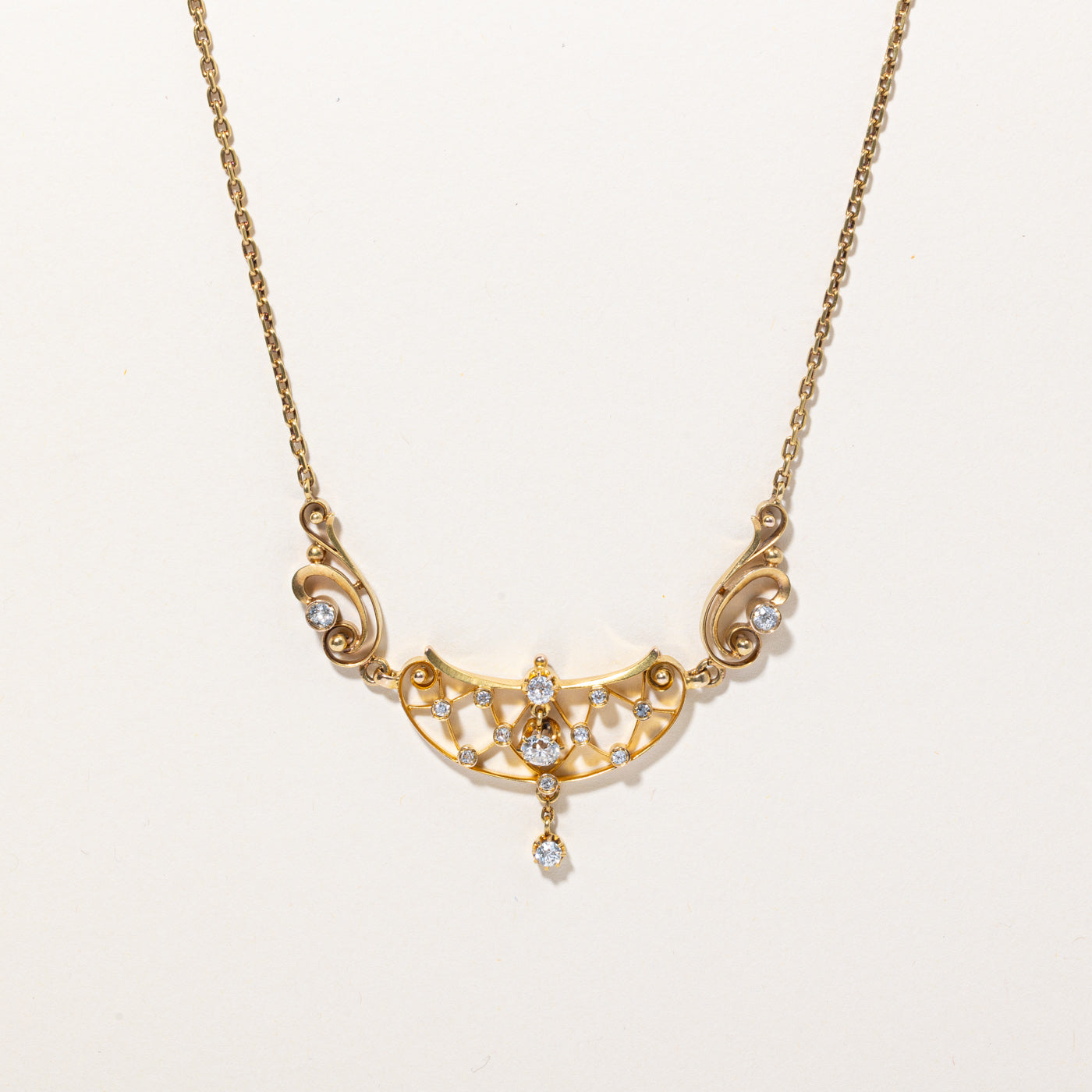 French Art Nouveau Era Old Cut Diamond Lavalier Necklace | 0.85ctw | 18" |