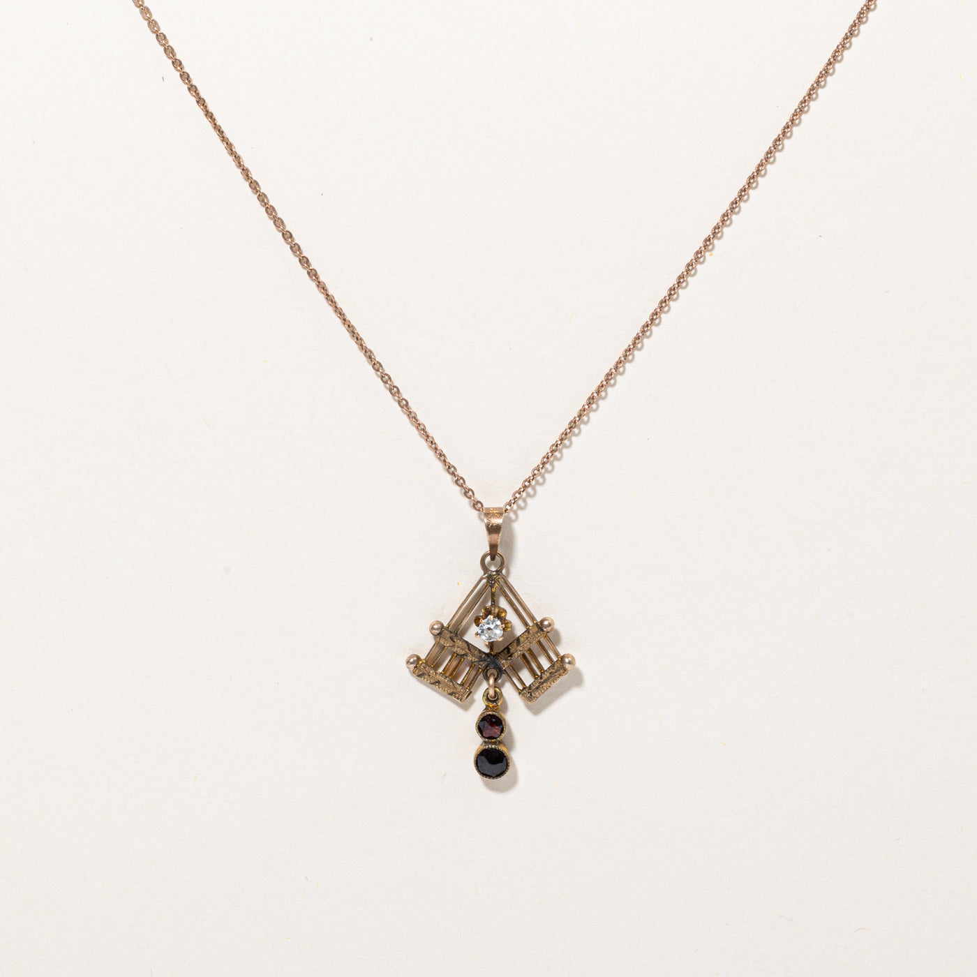 Antique Garnet & Old Cut Diamond Necklace | 0.06ct, 0.25ctw | 18" |