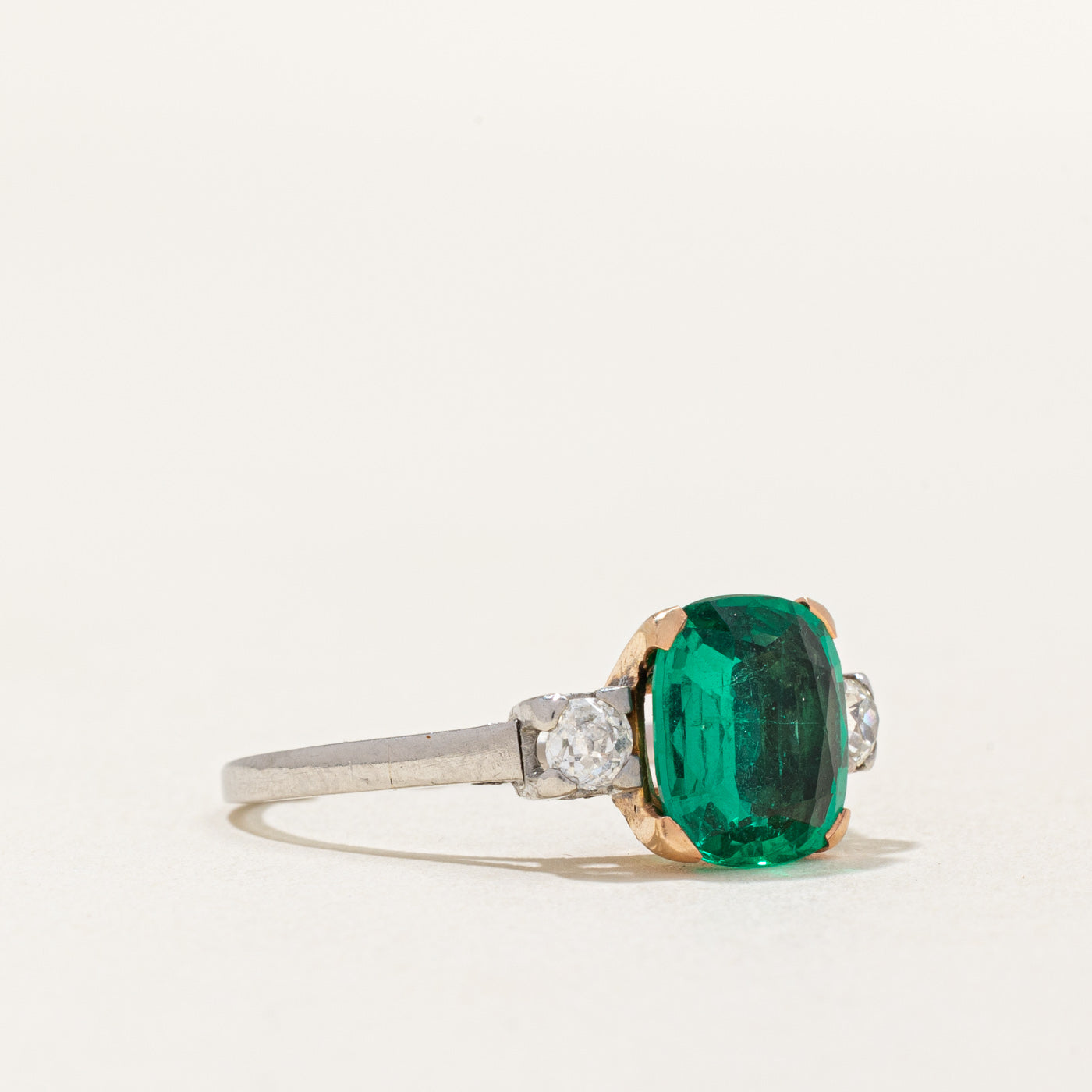 Emerald & Old Cut Diamond Ring | 2.15ct, 0.24ctw | SZ 7.5 |