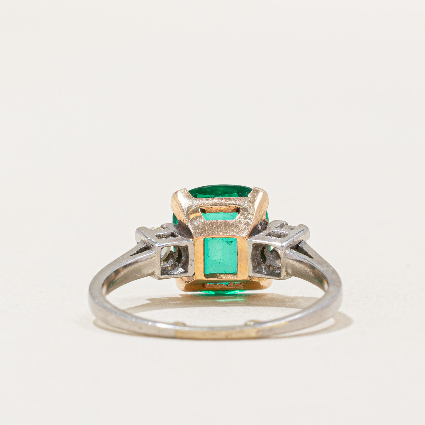Emerald & Old Cut Diamond Ring | 2.15ct, 0.24ctw | SZ 7.5 |