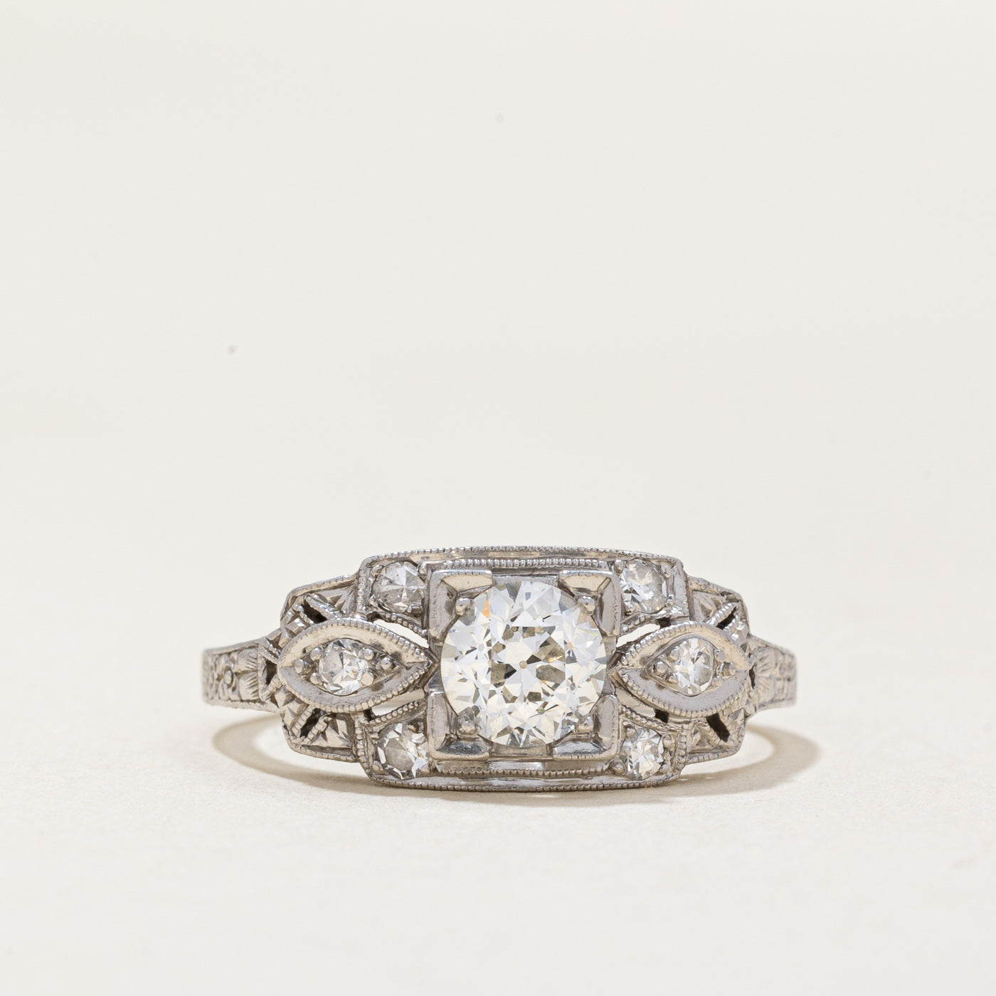 Bague Art Déco en diamant de style européen ancien | 0,58 ct VS1 G/H | Taille 7 |
