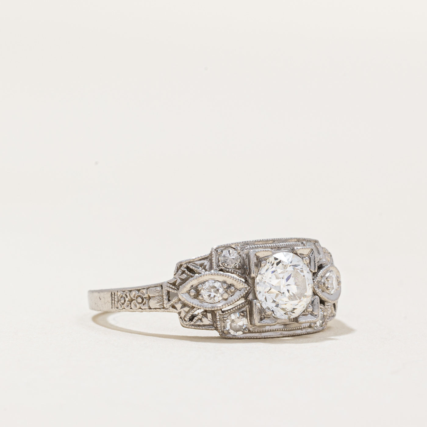 Bague Art Déco en diamant de style européen ancien | 0,58 ct VS1 G/H | Taille 7 |