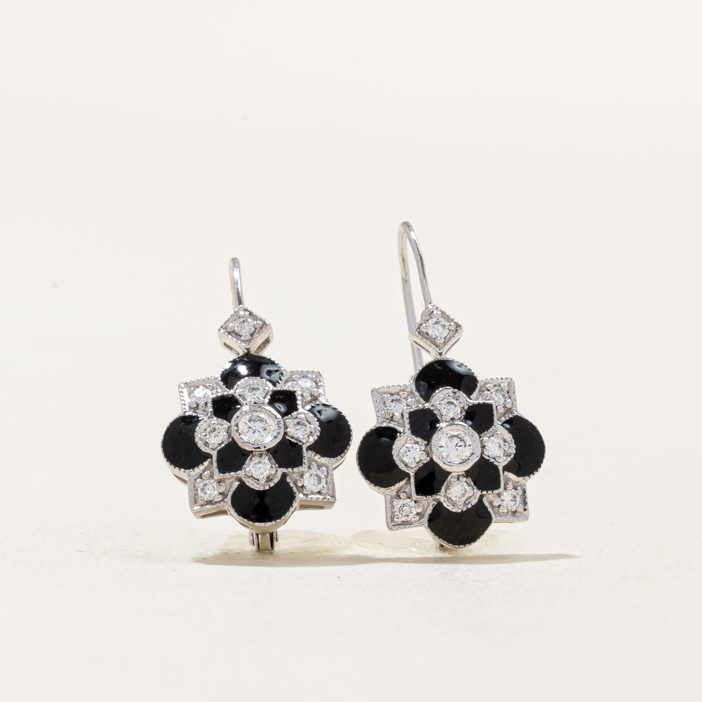 Diamond & Black Enamel Earrings | 0.24ctw |