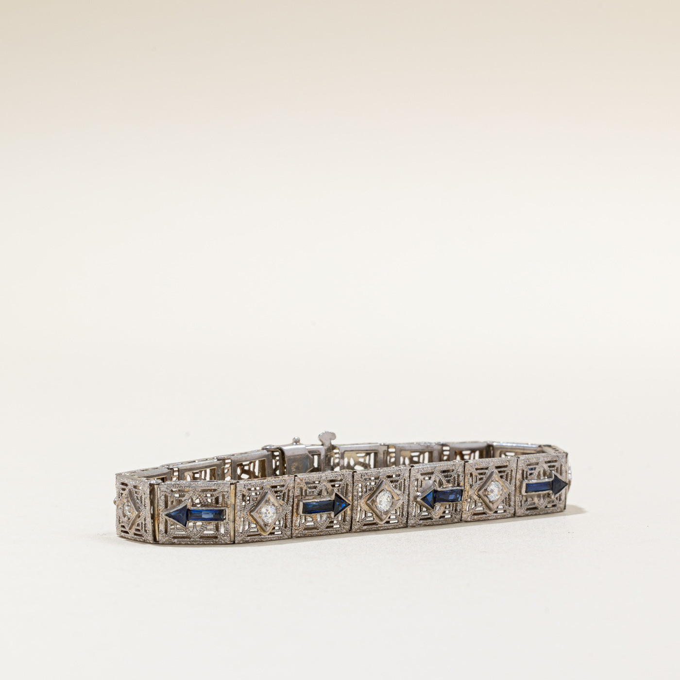 Art Deco Synthetic Sapphire & Diamond Bracelet | 1.20ctw, 0.50ctw | 7" |