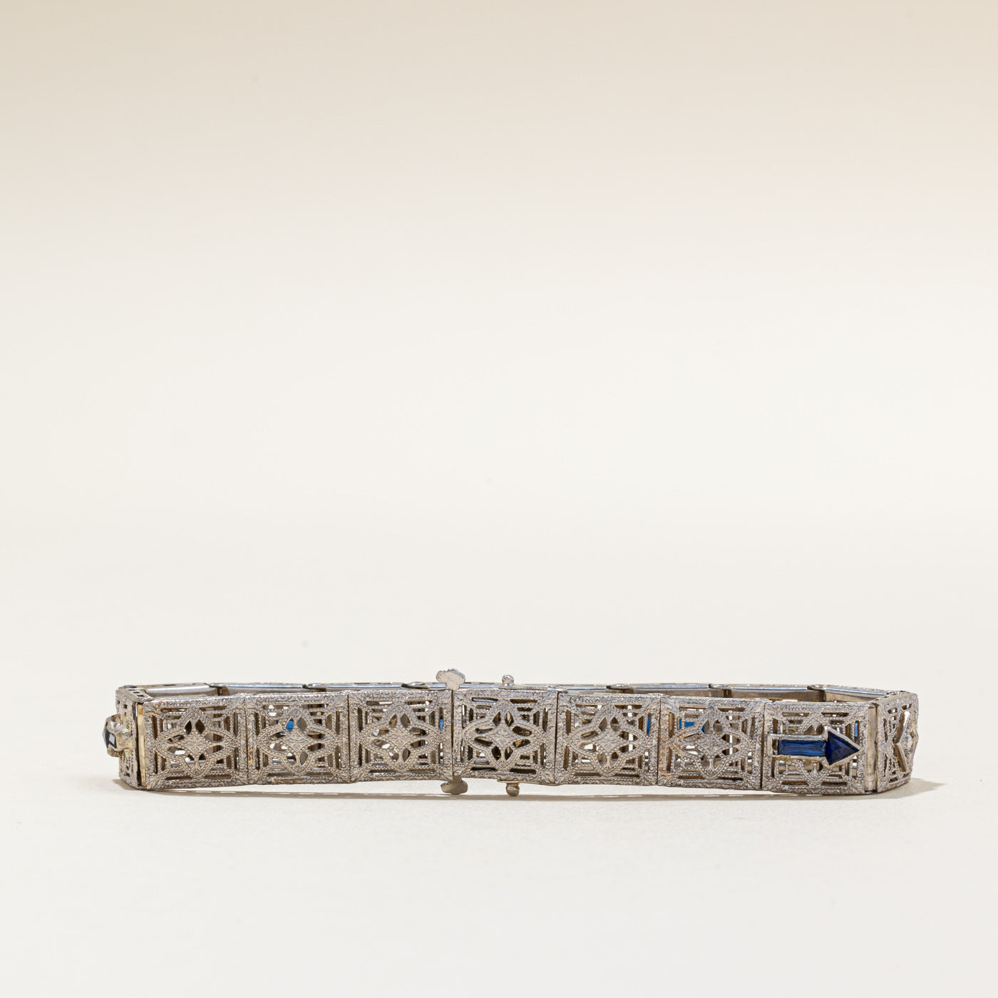 Art Deco Synthetic Sapphire & Diamond Bracelet | 1.20ctw, 0.50ctw | 7" |