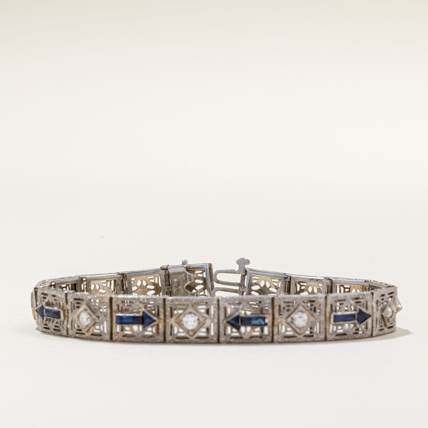 Art Deco Synthetic Sapphire & Diamond Bracelet | 1.20ctw, 0.50ctw | 7" |