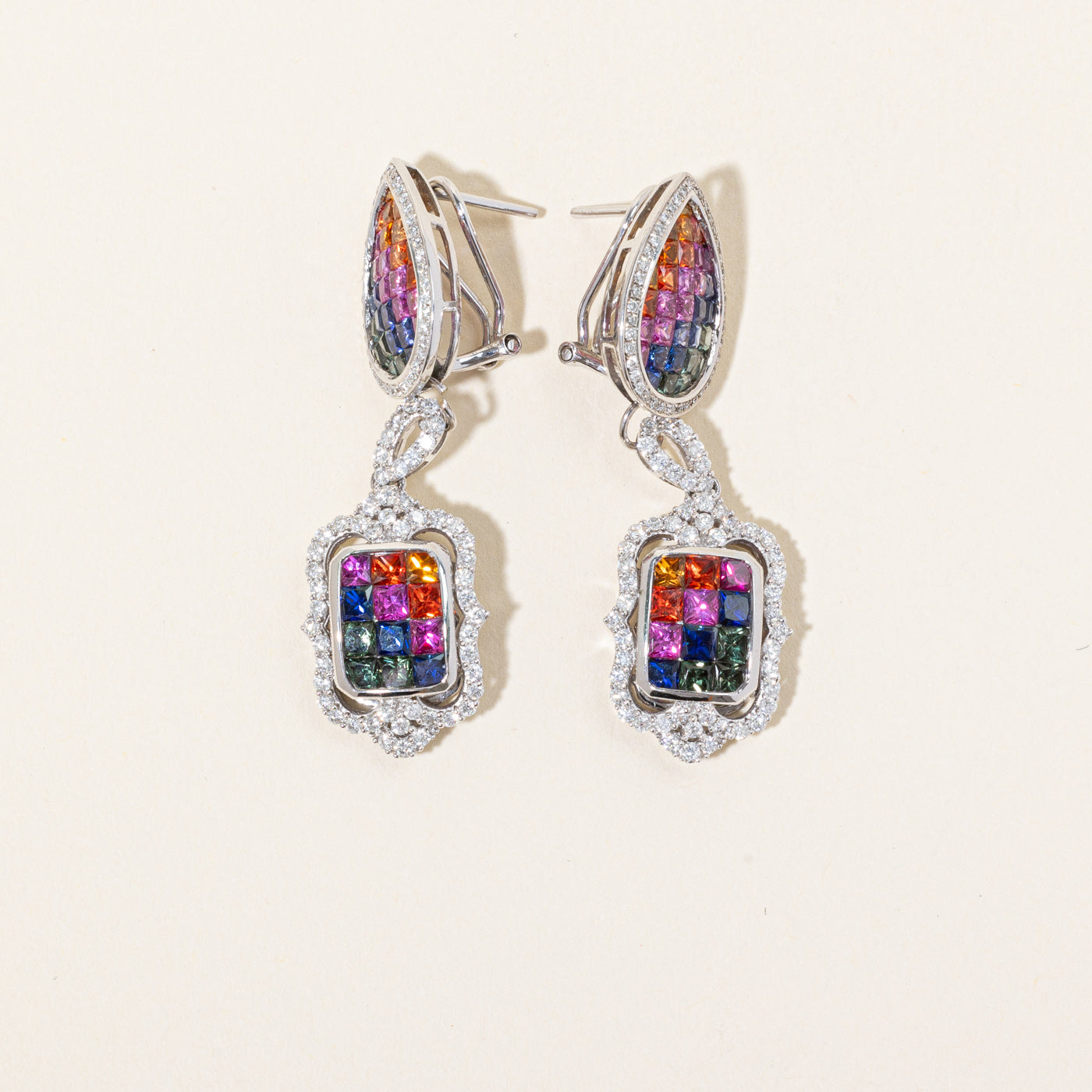 Multi Colour Sapphire & Diamond Drop Earrings | 2.58ctw, 1.11ctw |