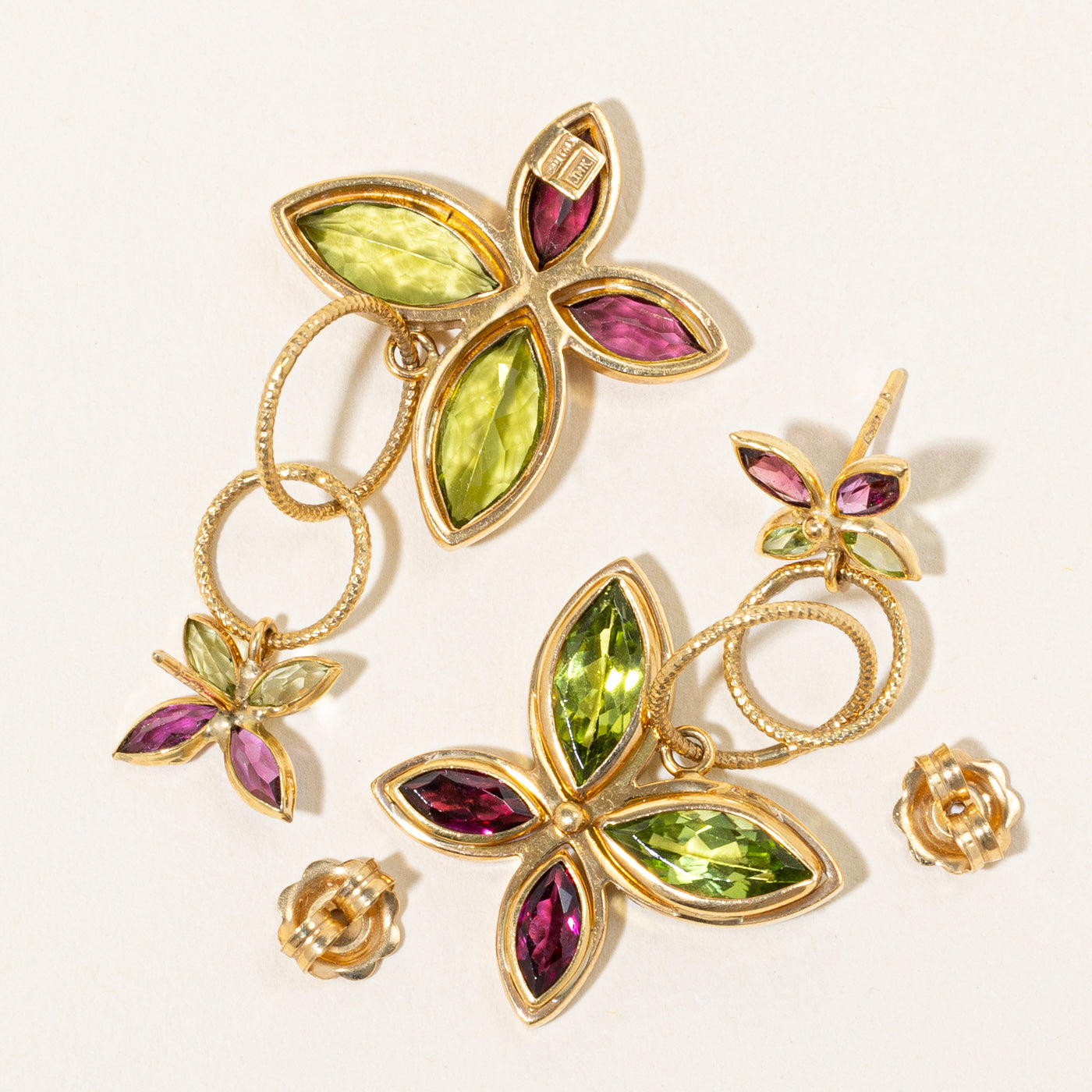 Peridot & Garnet Butterfly Drop Earrings | 6.93ctw, 2.46ctw |