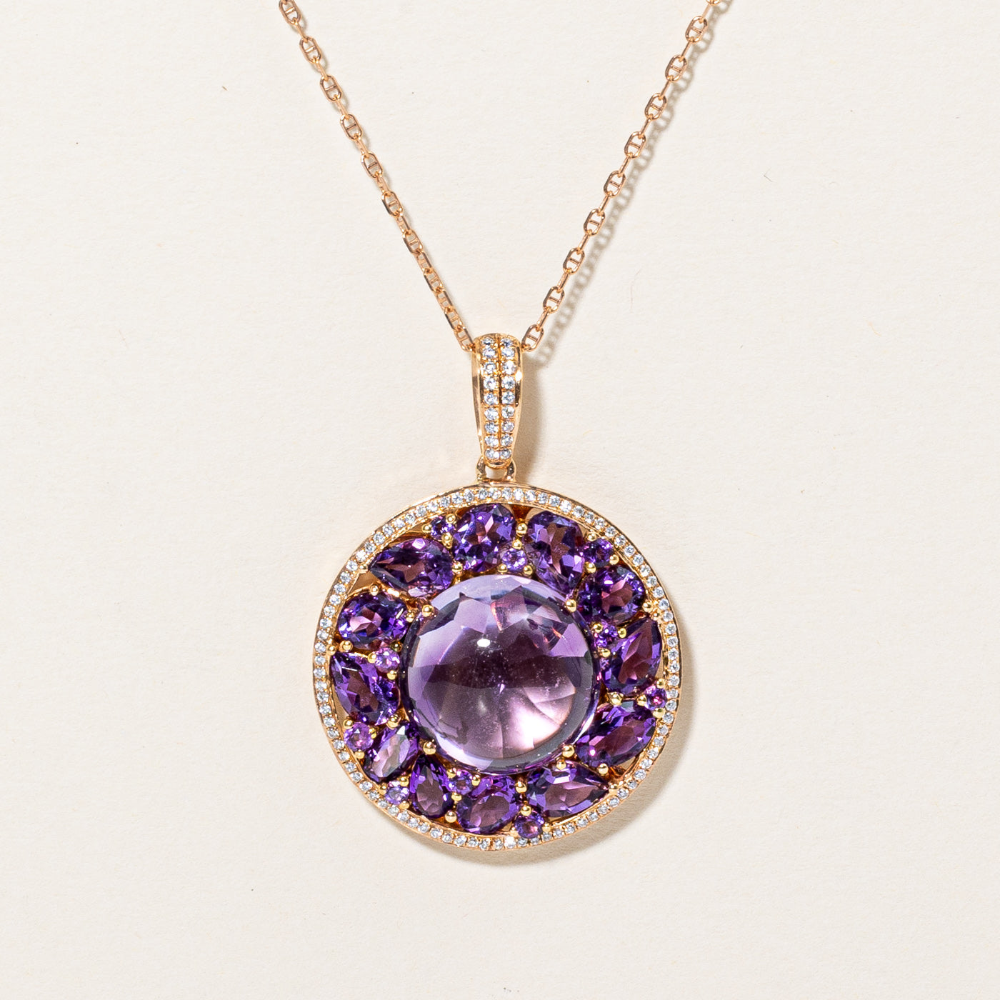 Amethyst & Diamond Pendant Necklace | 6.96ctw, 0.32ctw | 18" |