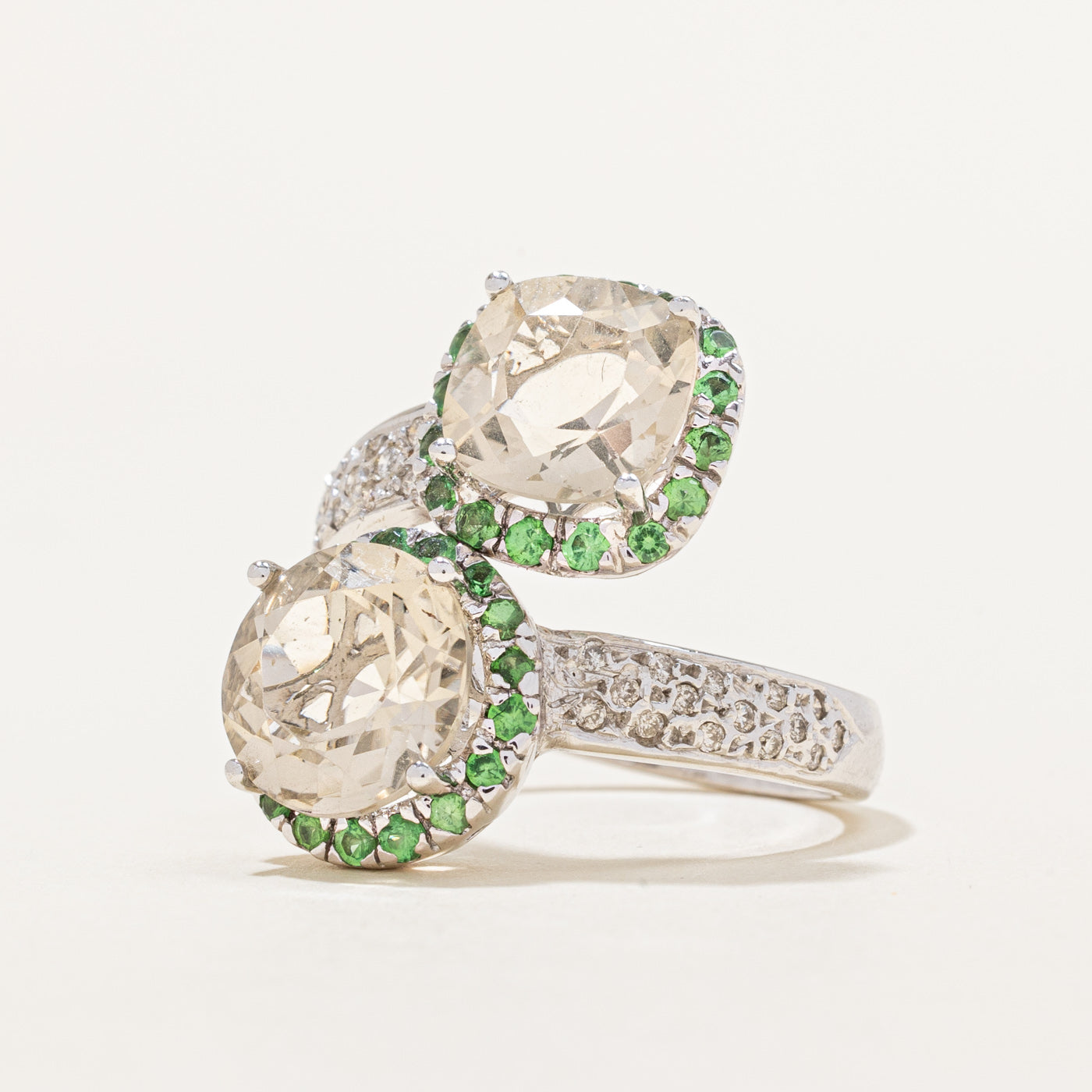 Quartz & Tsavorite Bypass Ring | 5.89ctw | SZ 8 |