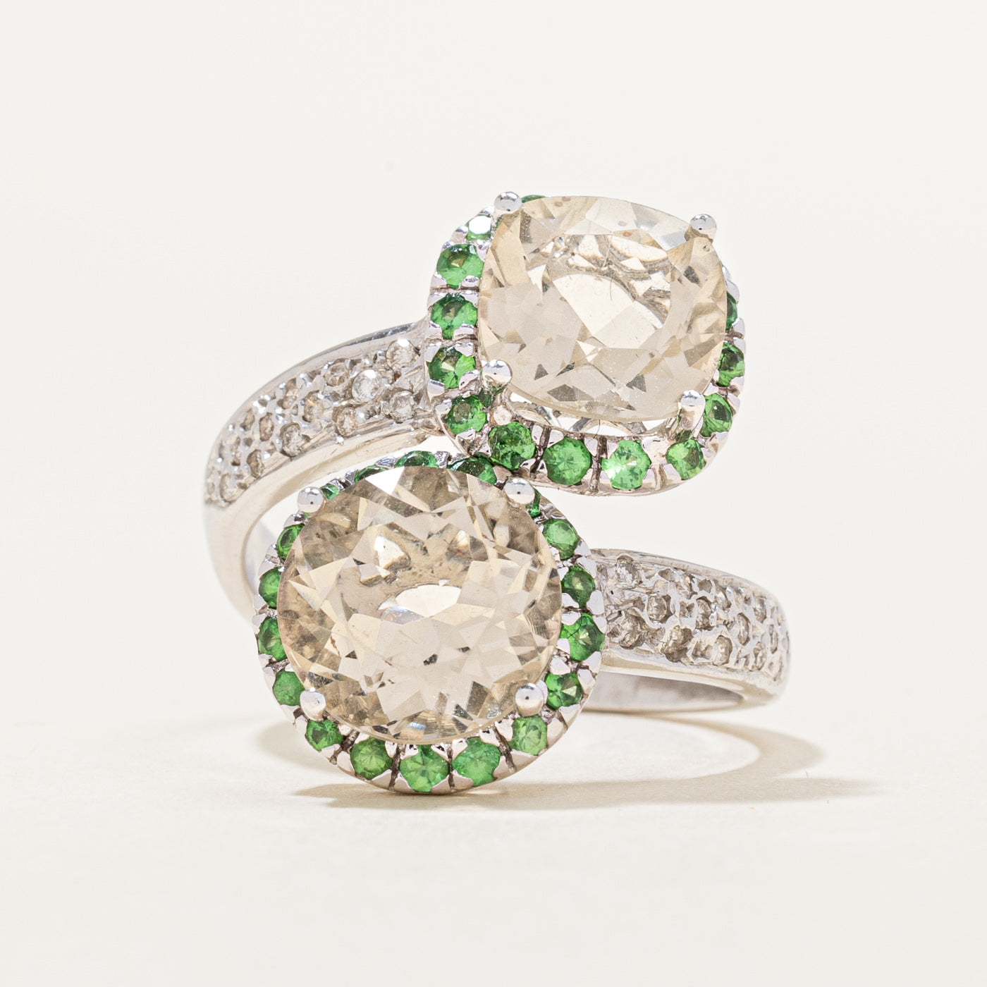 Quartz & Tsavorite Bypass Ring | 5.89ctw | SZ 8 |